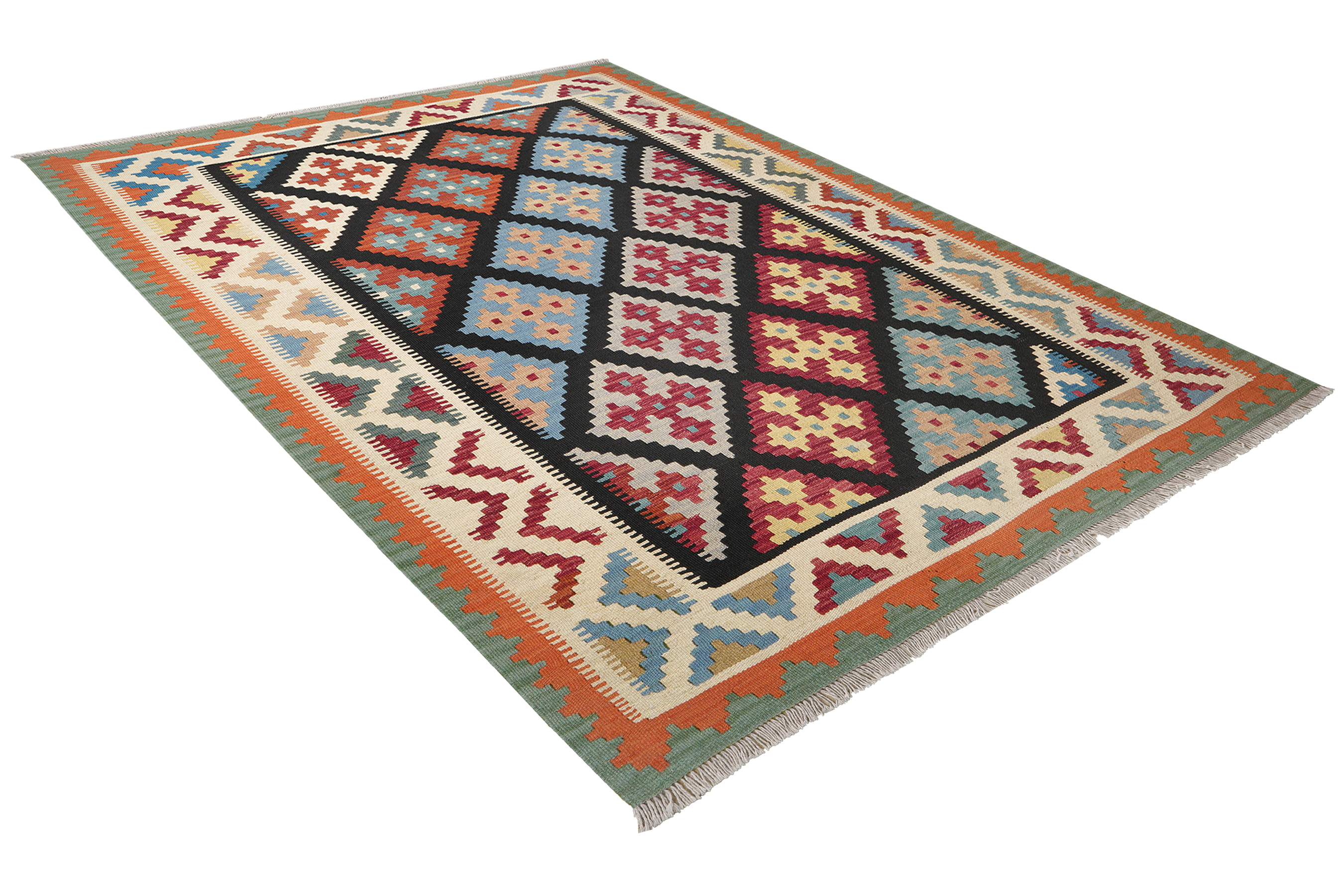 Kelim Gashgai Teppich Wolle Schwarz