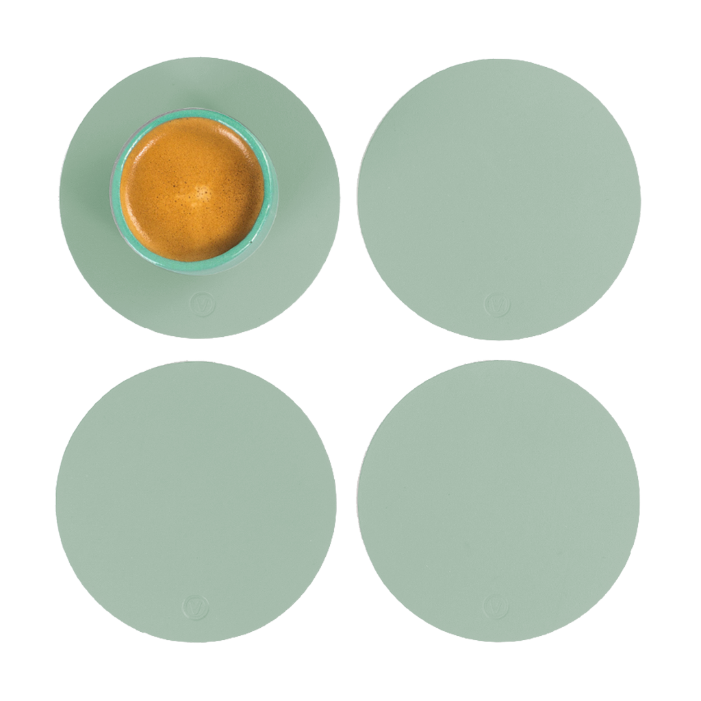 4x Coaster Round 100% Recycled Leather Mint