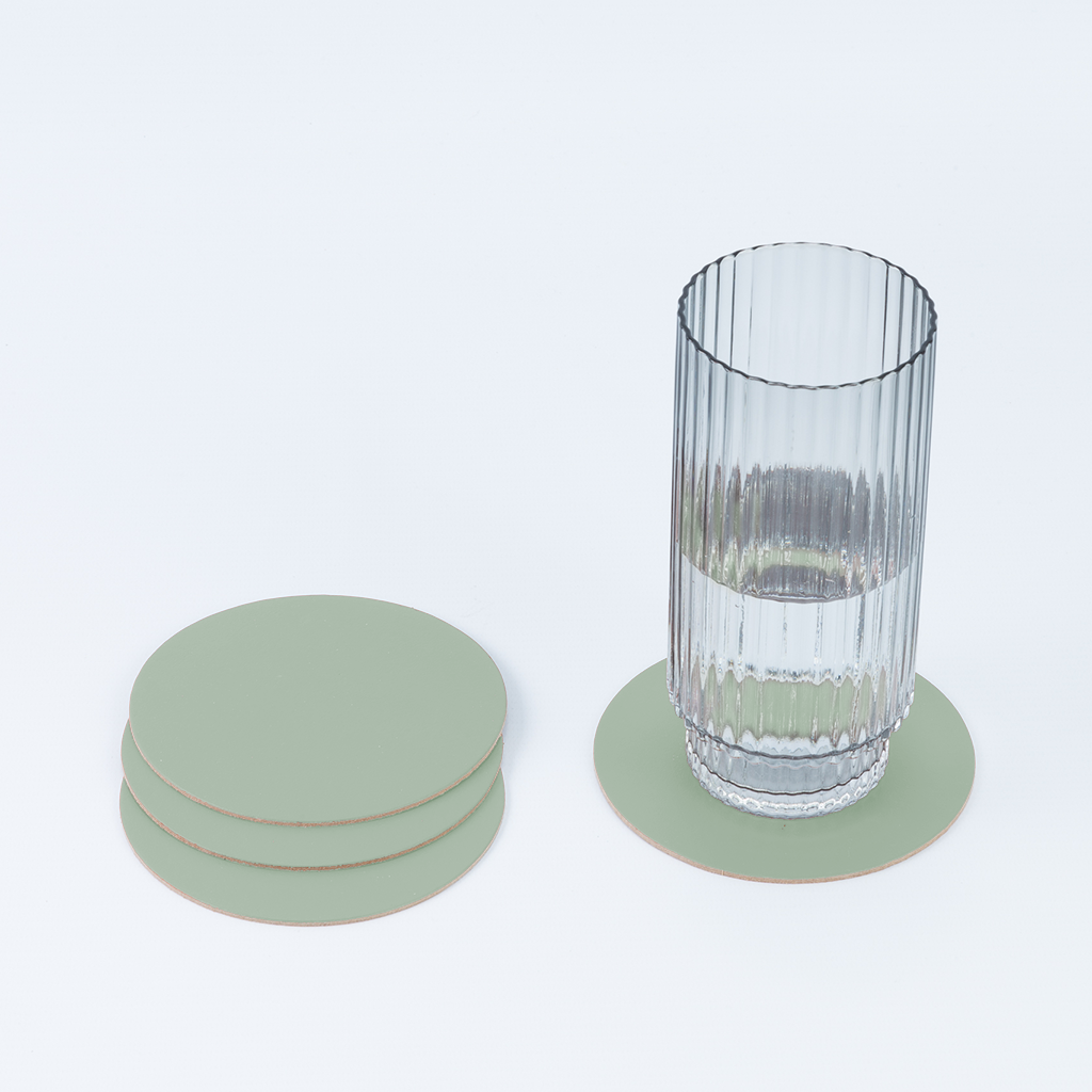 4x Untersetzer Rund 100% Recyceltes Leder Mint