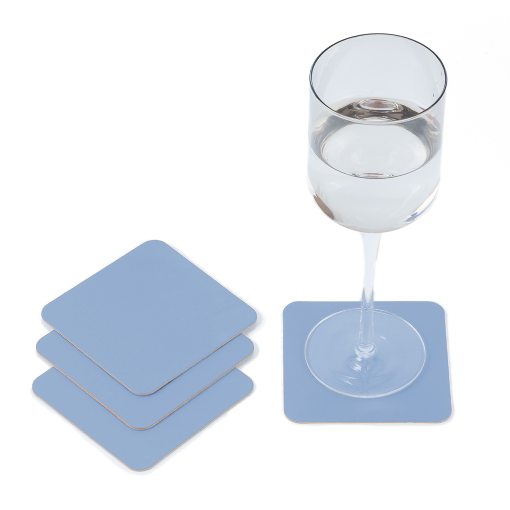 4x Coasters Square 100% Recycled Leather Light Blue