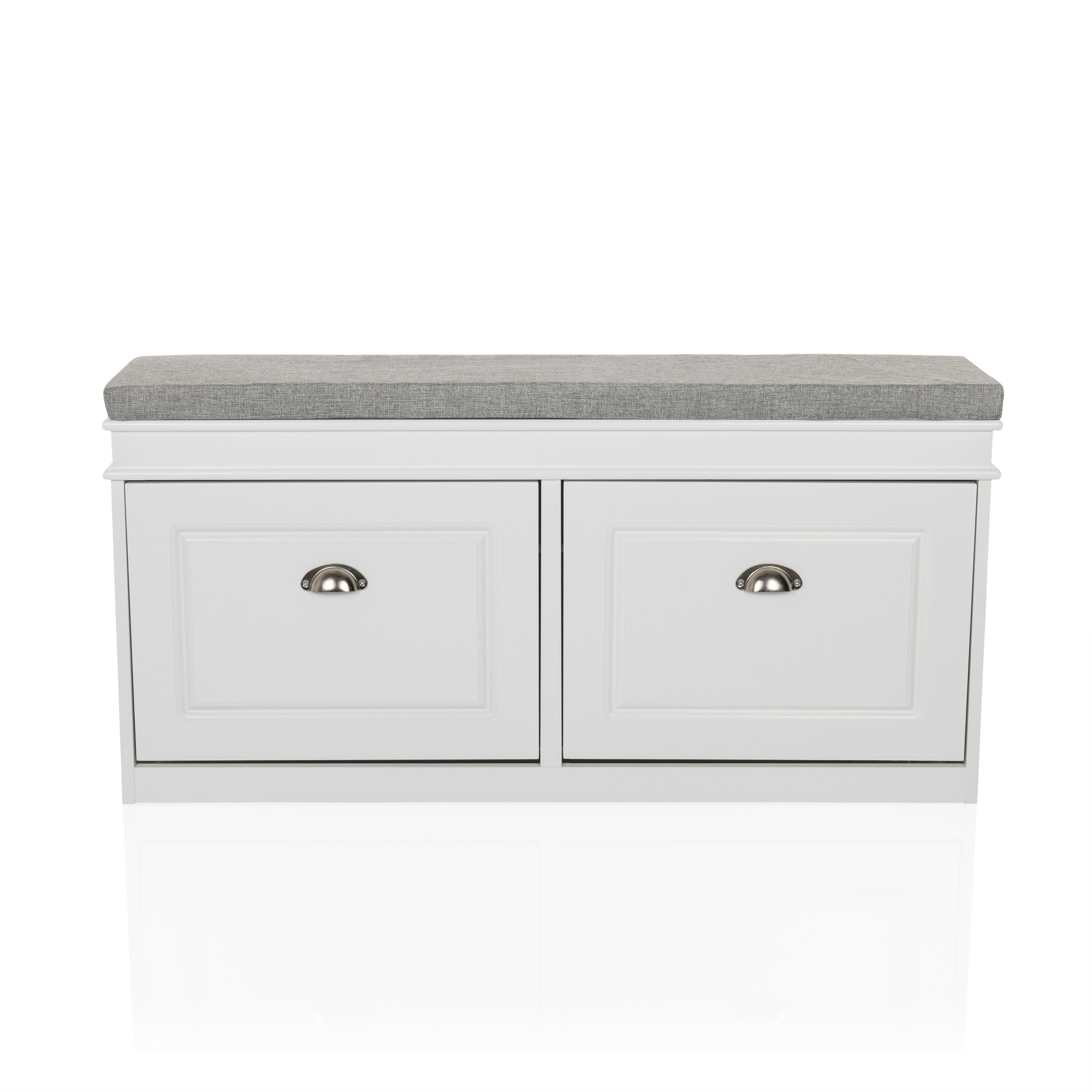 Estha I Shoe cabinet Bench with seat cushion Wood White Gray