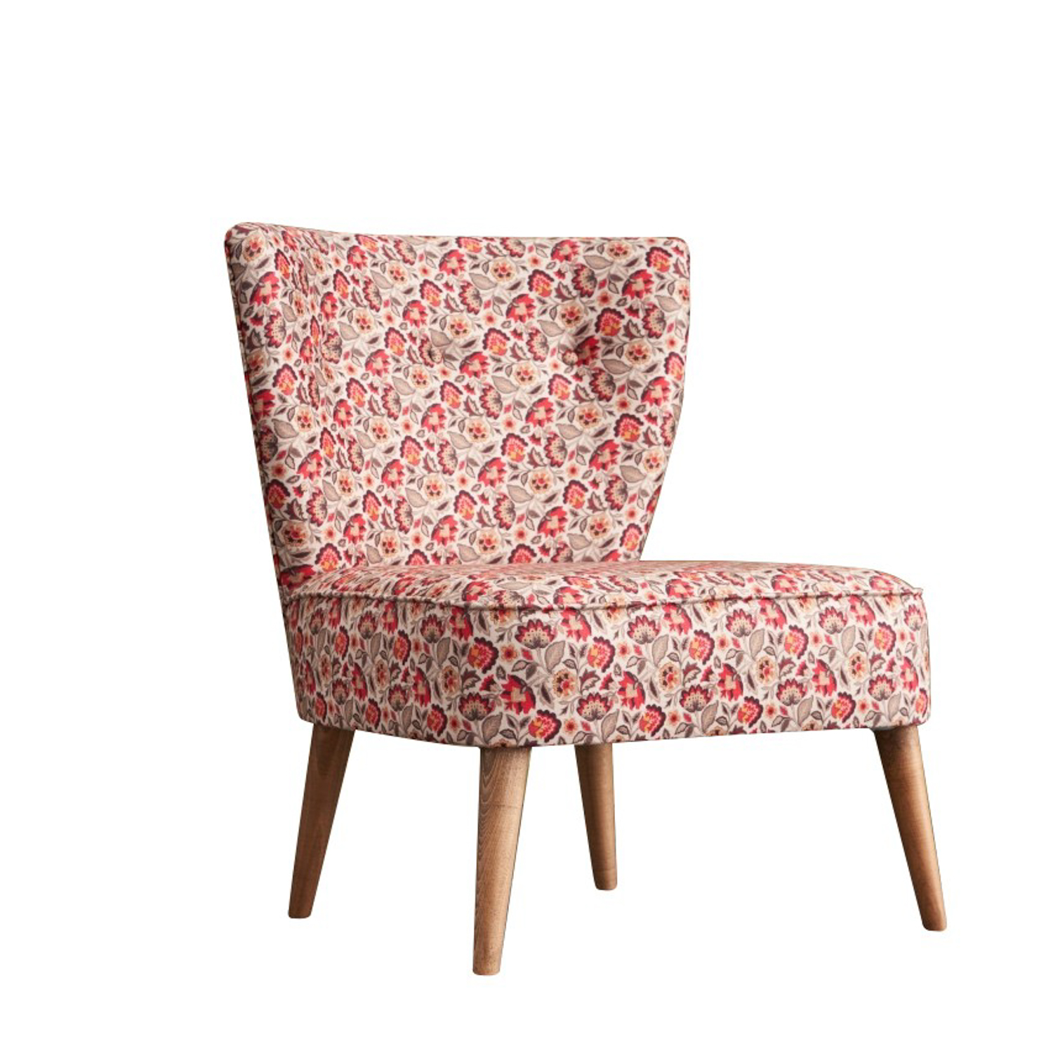 Ohrensessel Textil Holzfurnier Rot Gemustert