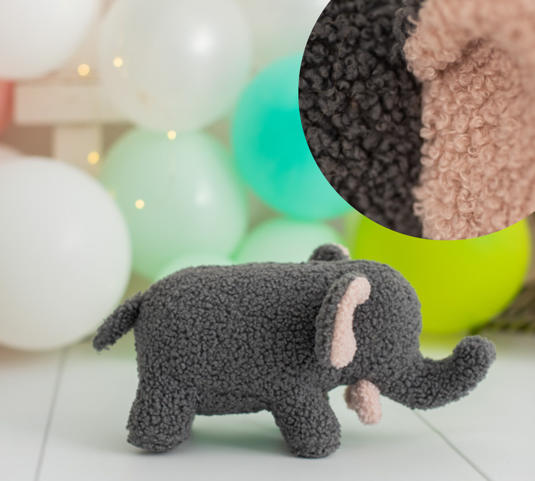 Baby Elephant & Pig Plush Toy Cotton Grey Pink
