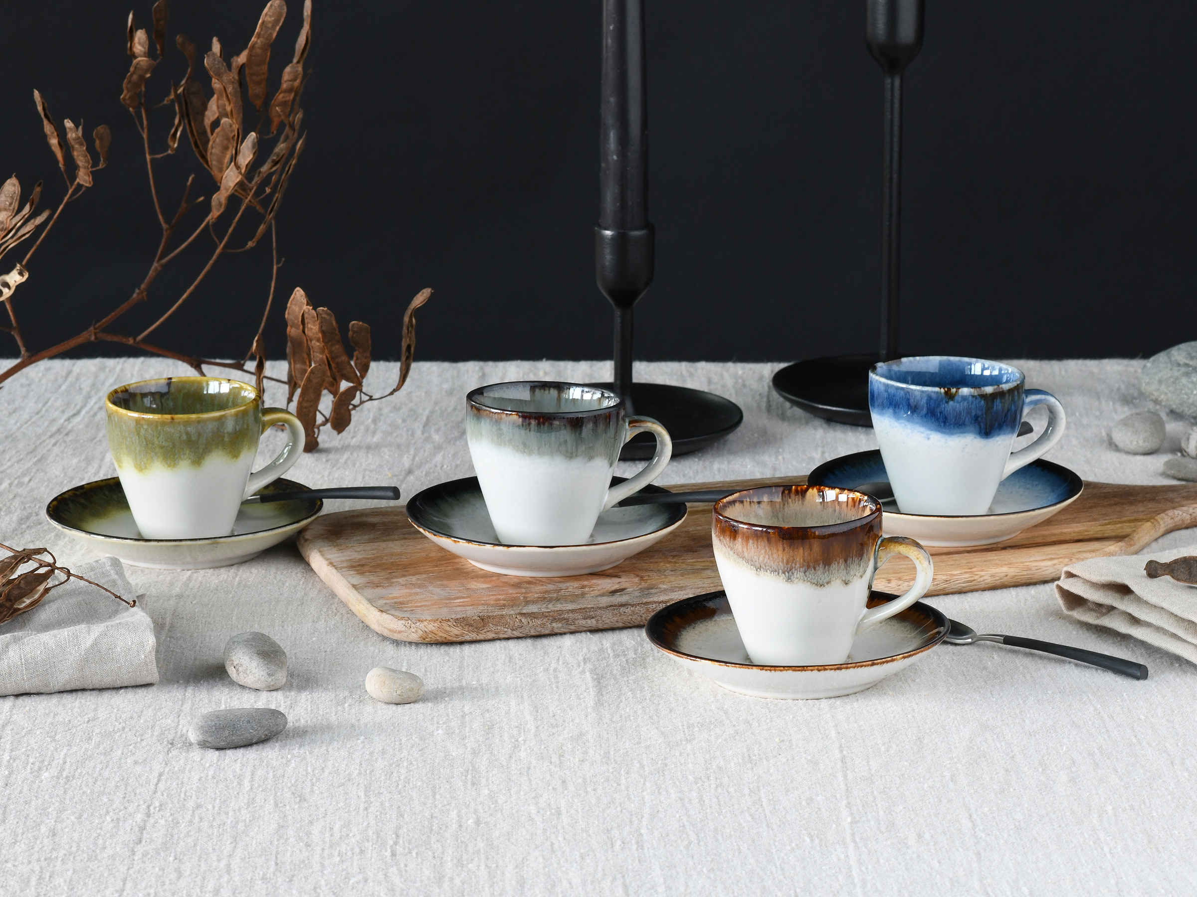 4x Cascade Espresso Cups Stoneware Multicolor