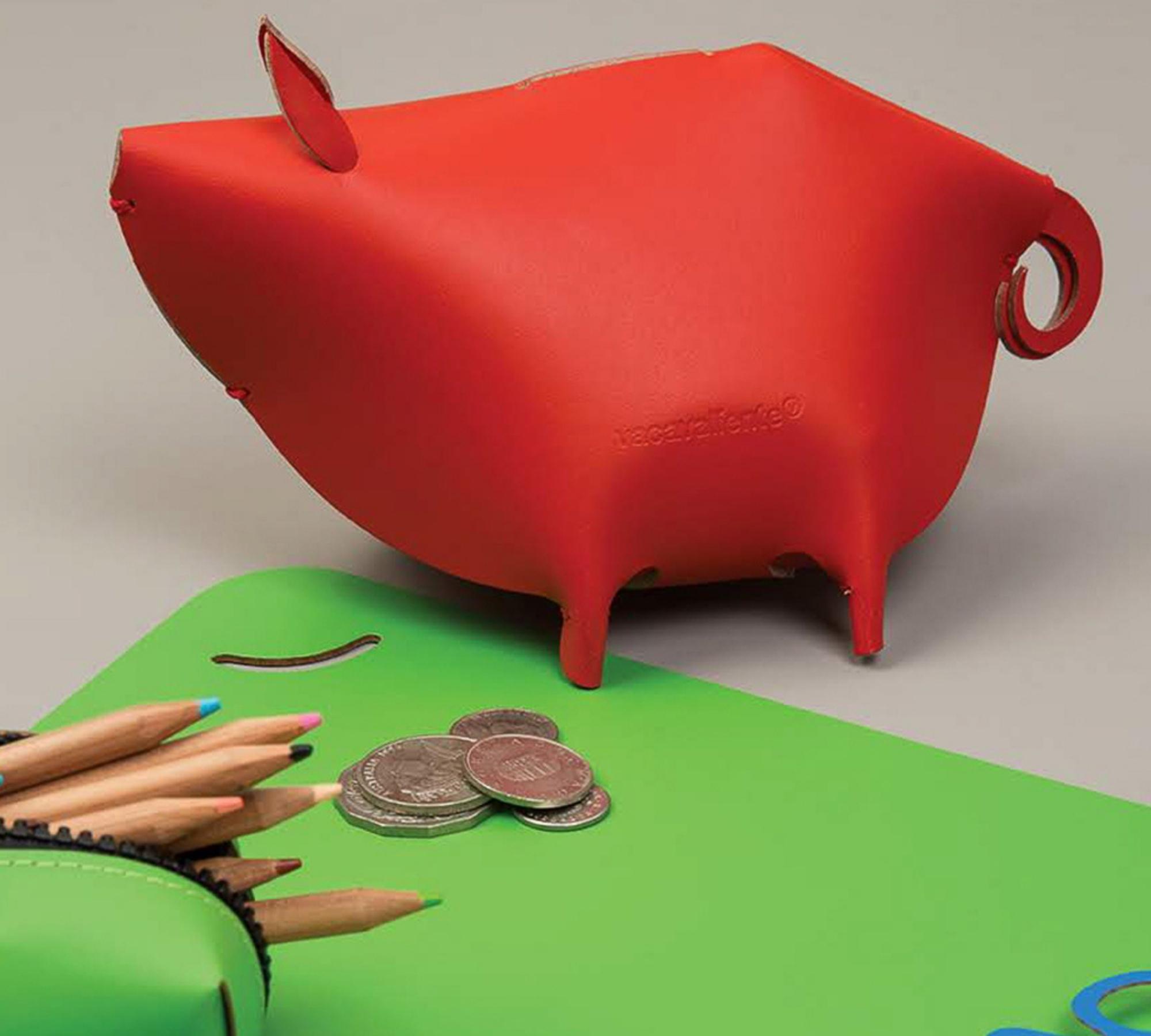 Sparschwein aus 100% Recyceltem Leder aus Spanien Rot