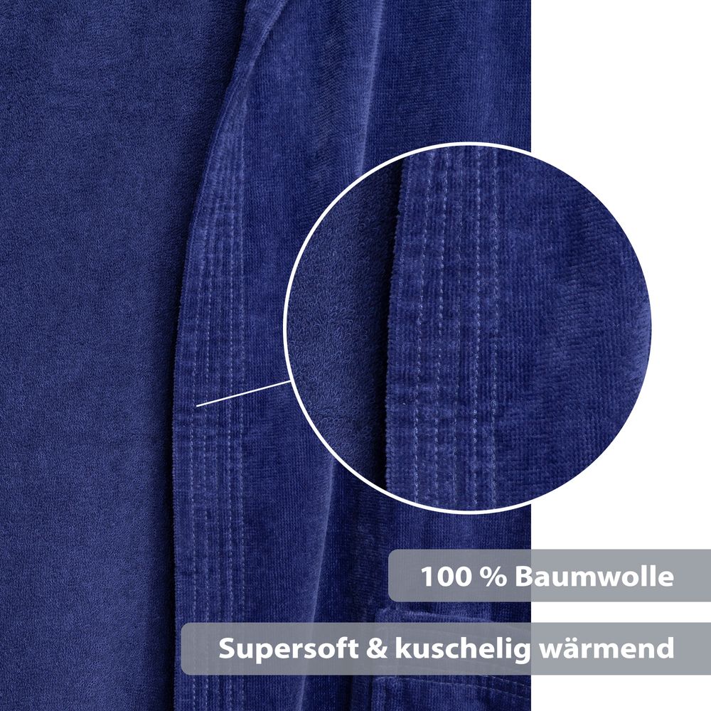 Unisex Bademantel Baumwolle mit Kapuze Blau Large