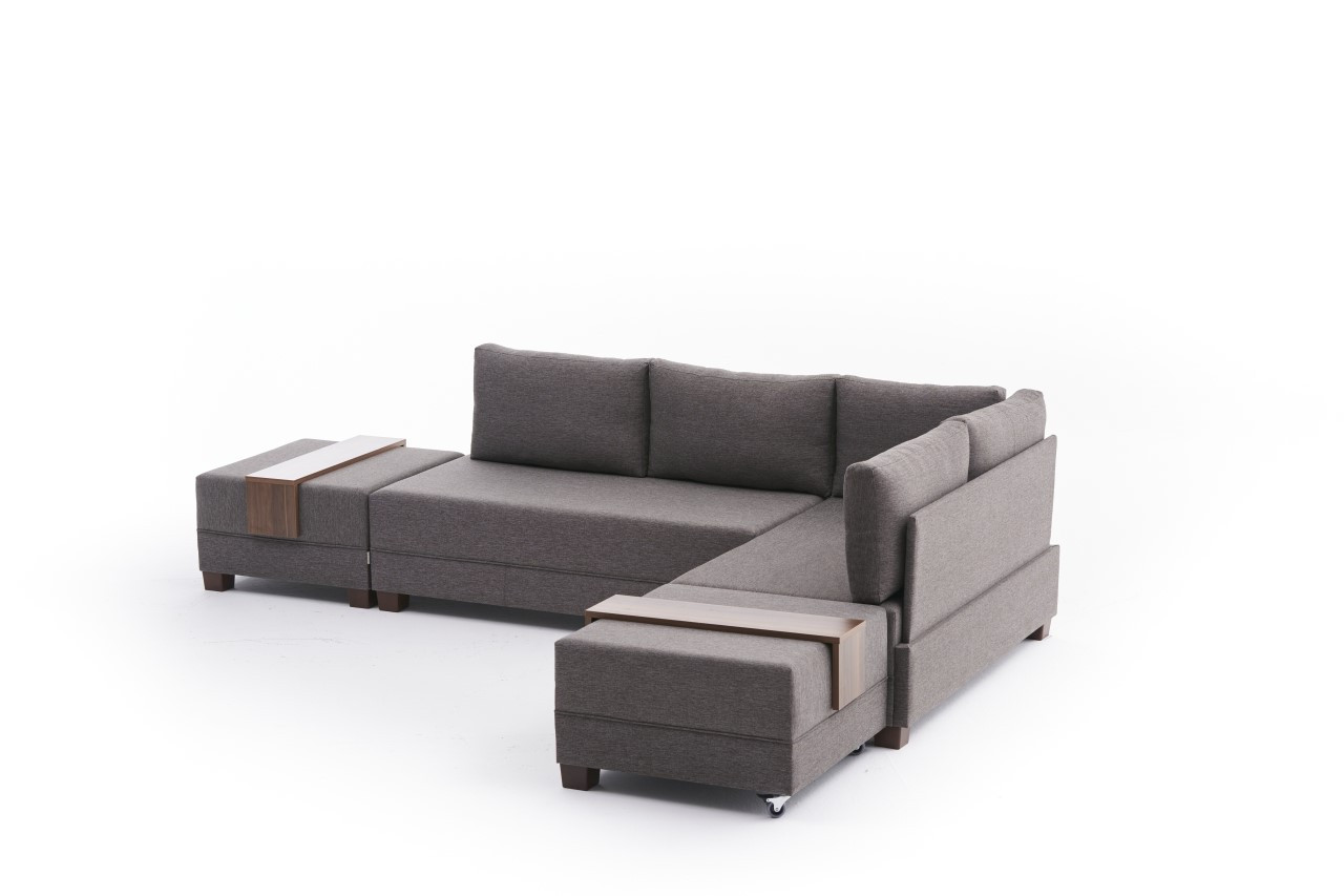 Fly corner sofa right with 2 ottomans brown