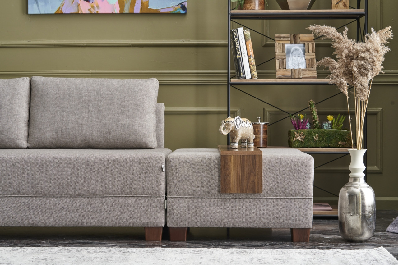 Fly Ecksofa Links mit 2 Hockern Creme