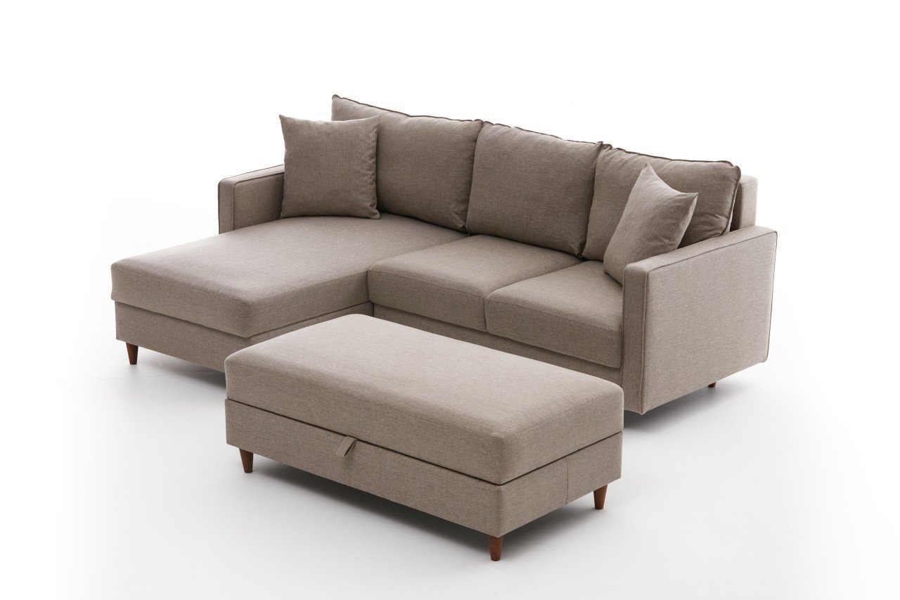 Eva Sofa Récamiere Links mit Hocker Creme