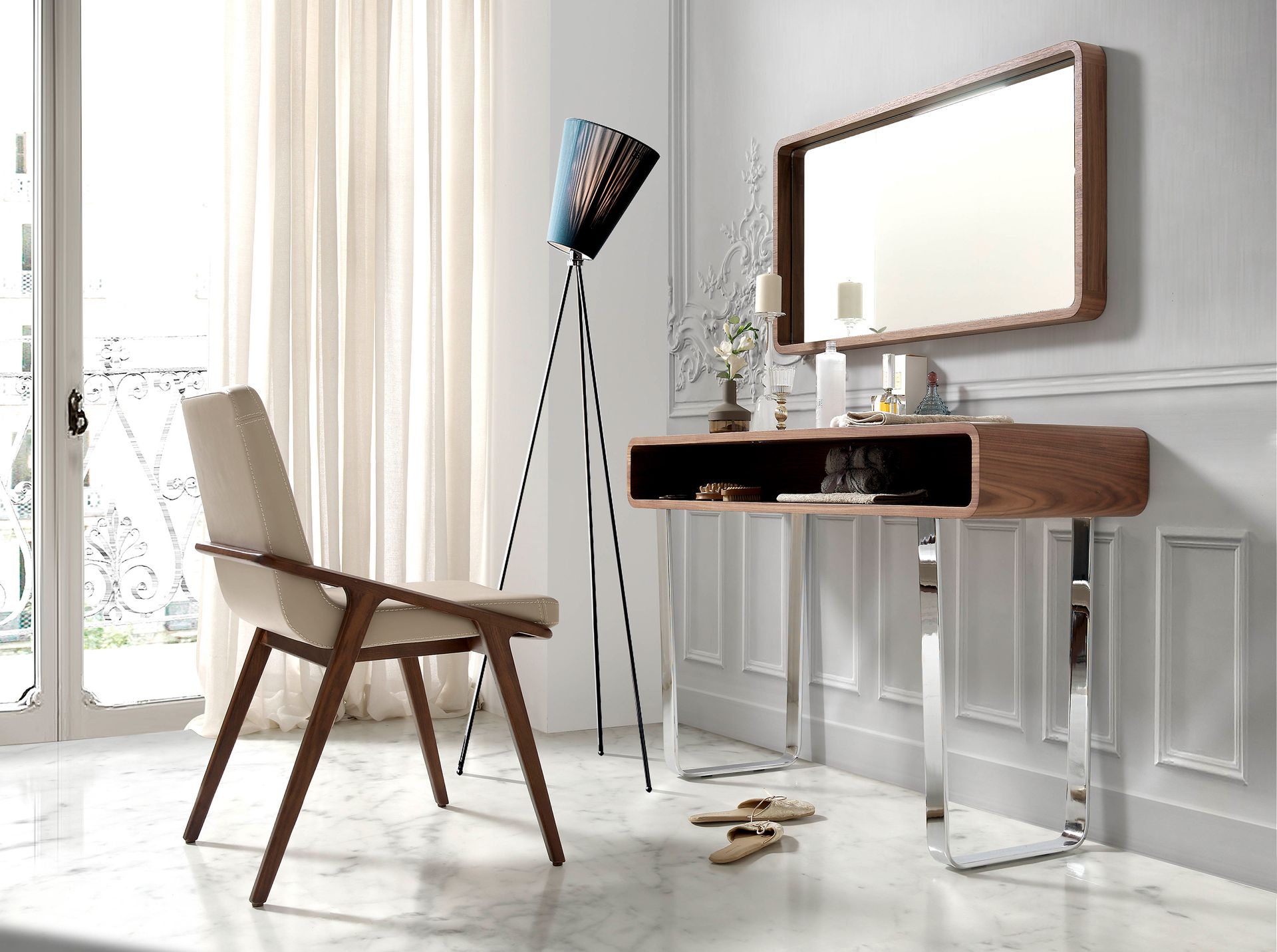 Wall mirror walnut veneer brown