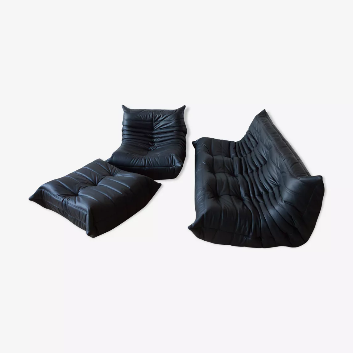 Set Lounge Togo 3 pz. Pelle Madras Nero