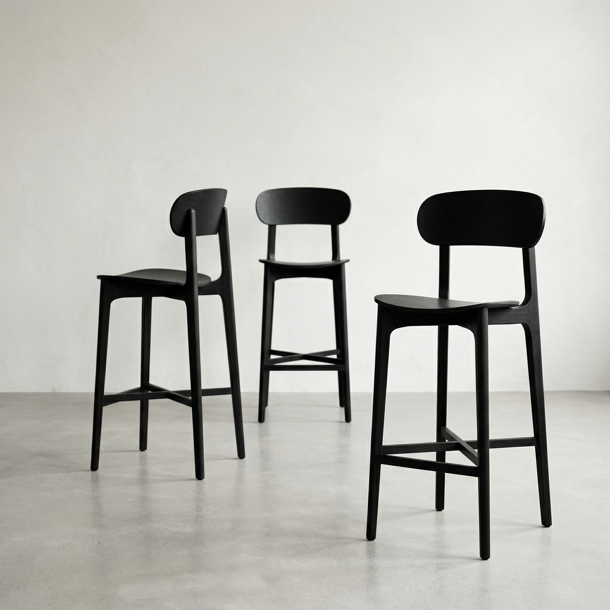 3x Gem Bar Stool Ash Wood Black