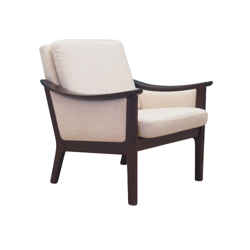 Poltrona Vintage Legno Tessuto Crema Anni '70