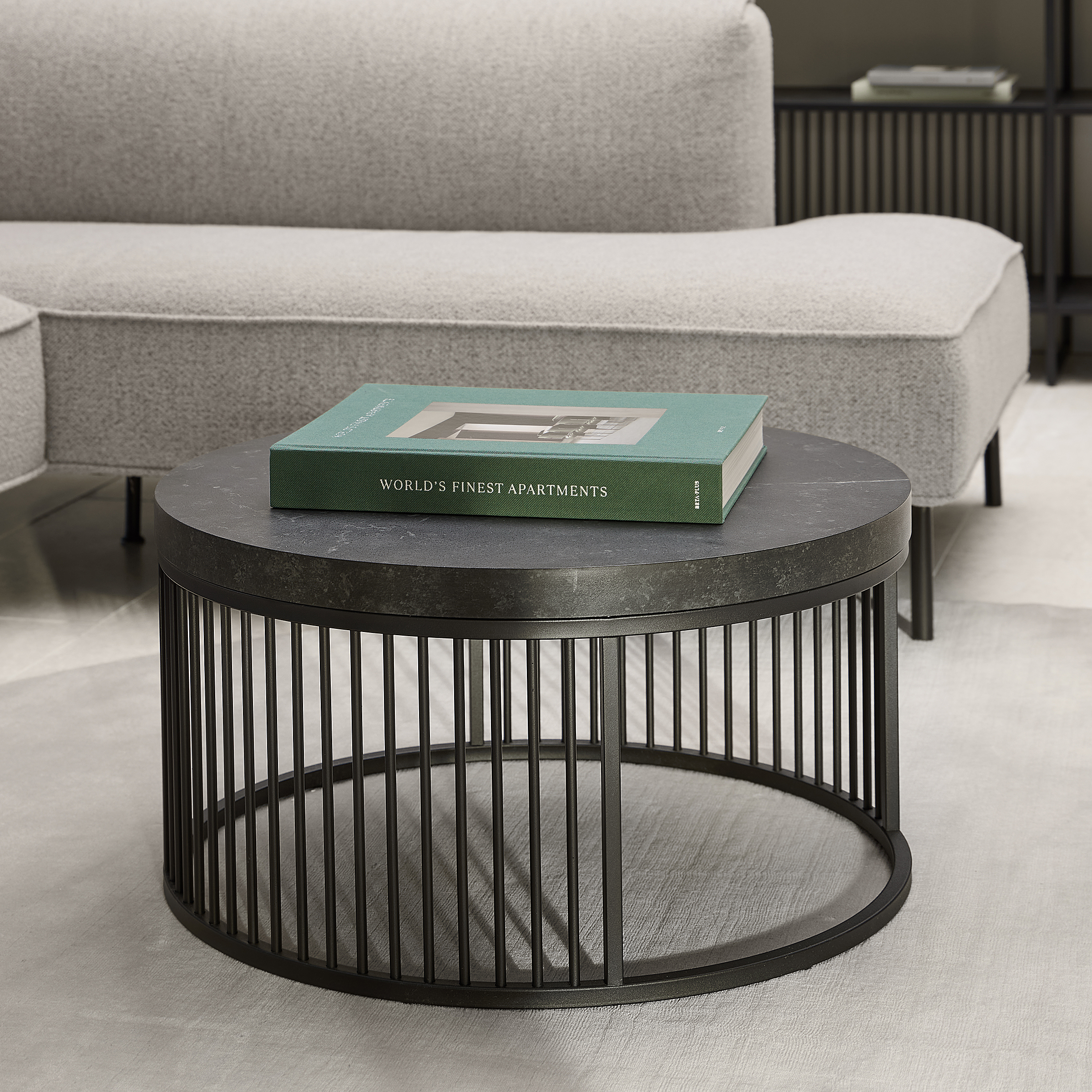 Couchtisch Mephisto Rund Marmor Schwarz Dekor