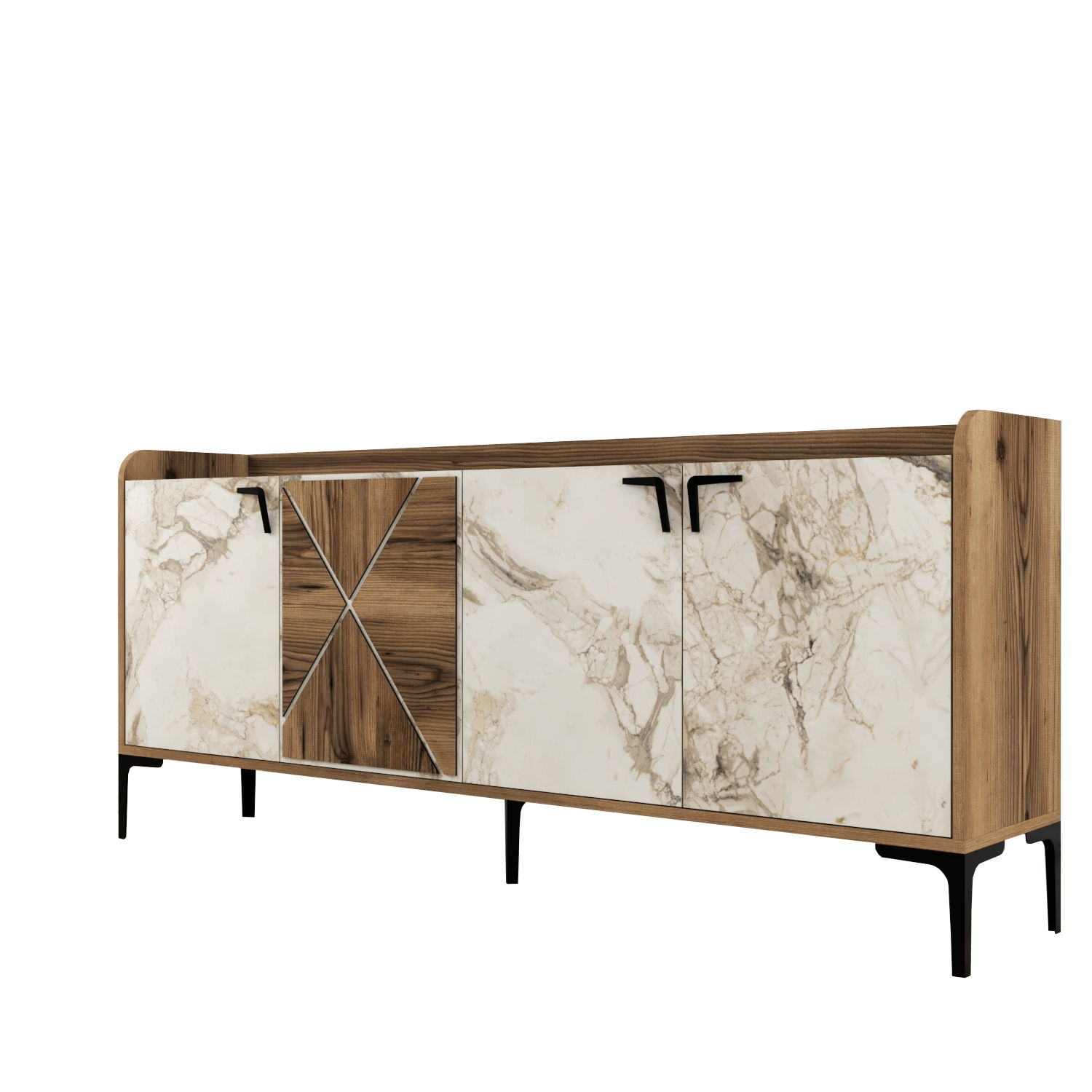 Venedik Sideboard Walnussbraun Marmoroptik Weiß