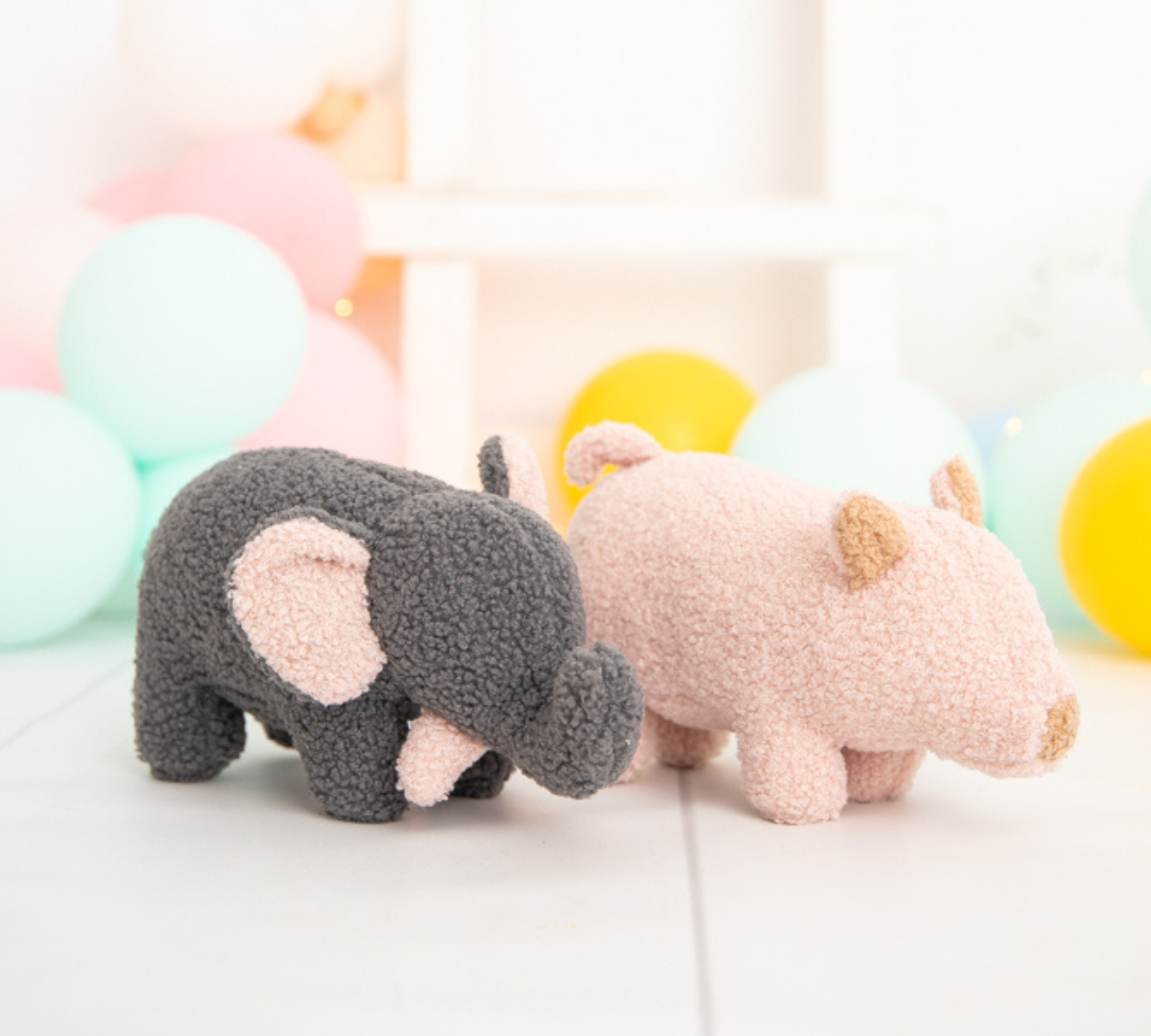 Baby Elefant & Schwein Plüschtier Baumwolle Grau Rosa