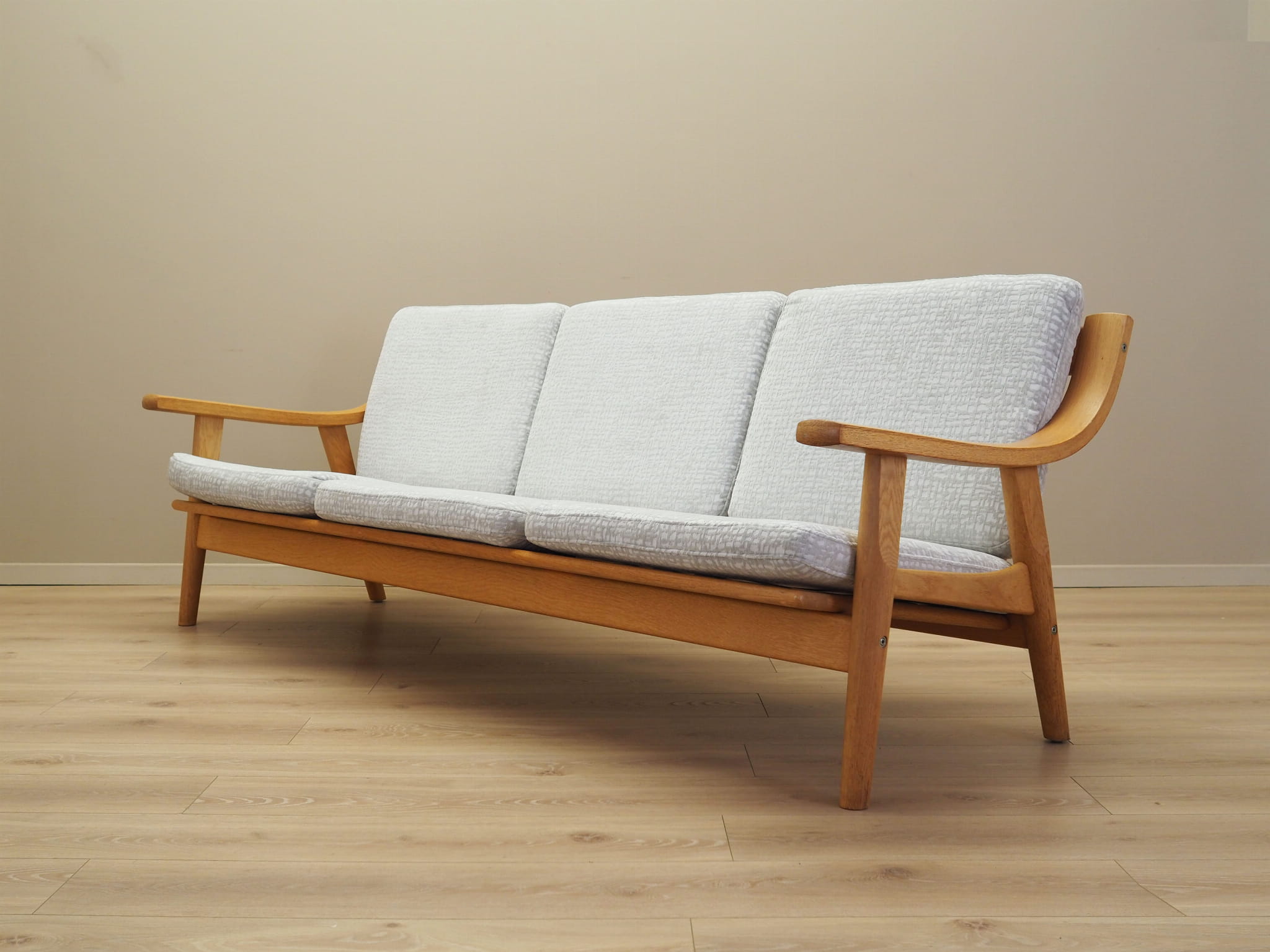 Vintage Sofa 3-seater Oak Wood Textile Grey 1960s