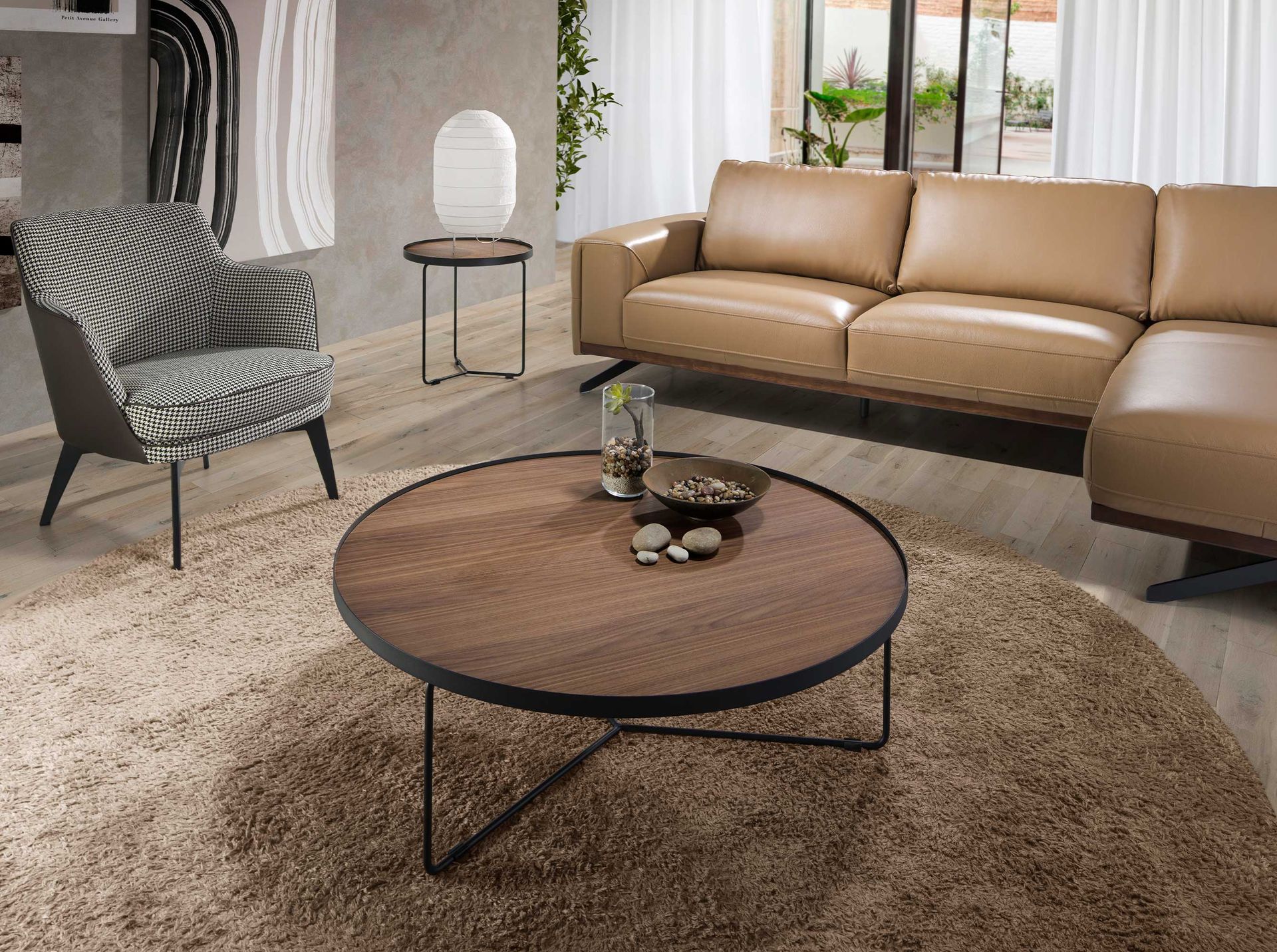 Runder Couchtisch Holzfurnier Stahl 100cm