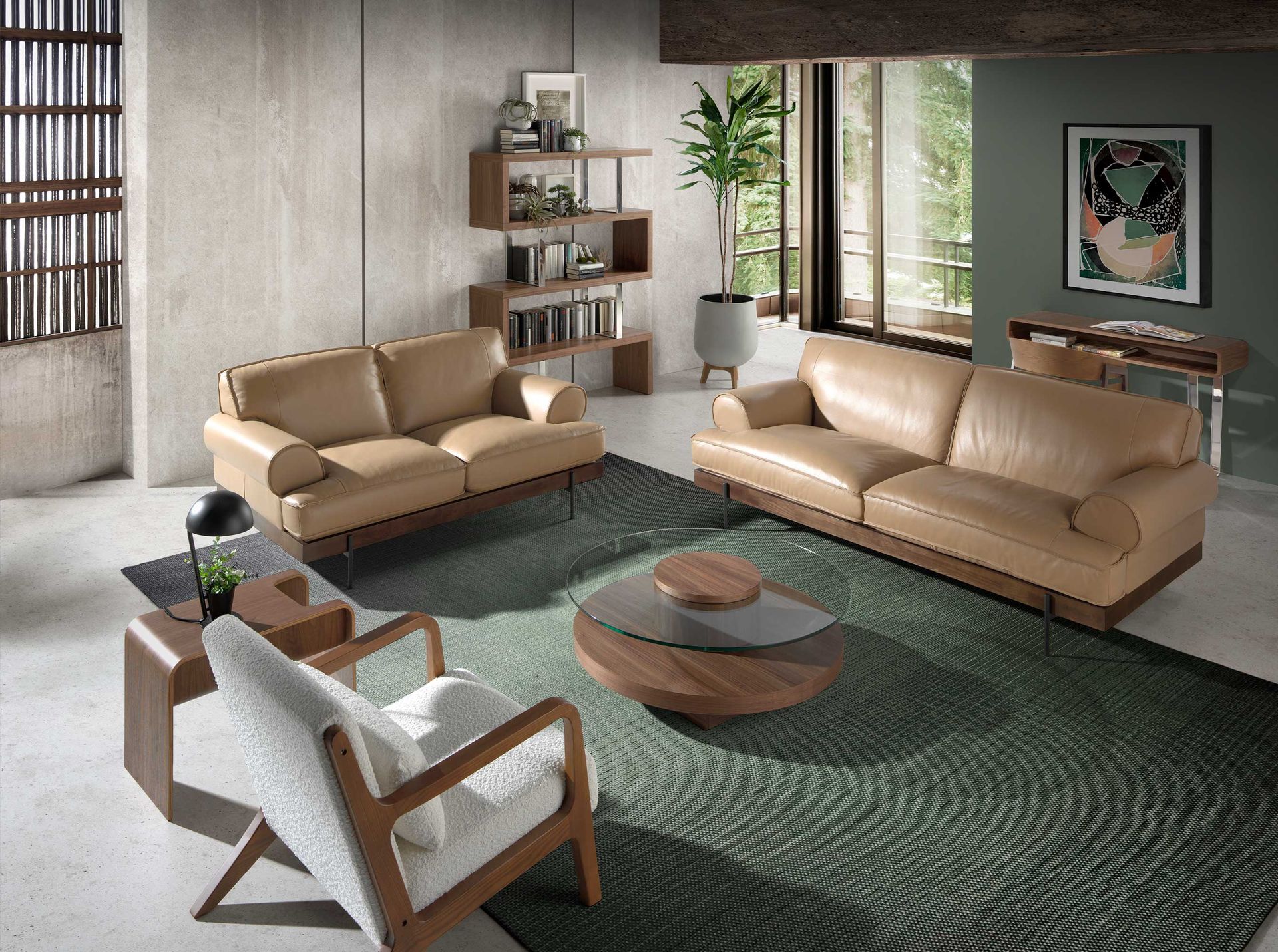 Runder Couchtisch Glas Nussbaum