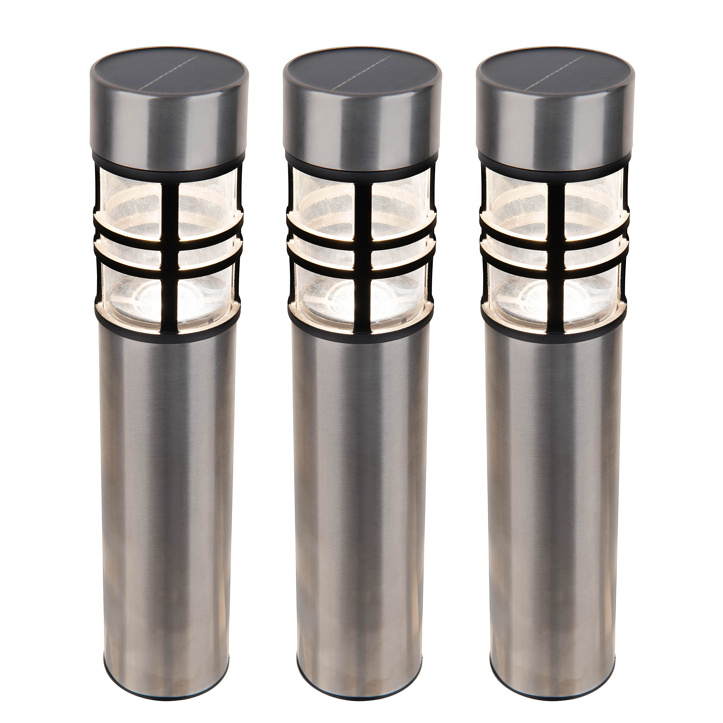 3x LED-Solar-Wegeleuchte Bobby Edelstahl Silber