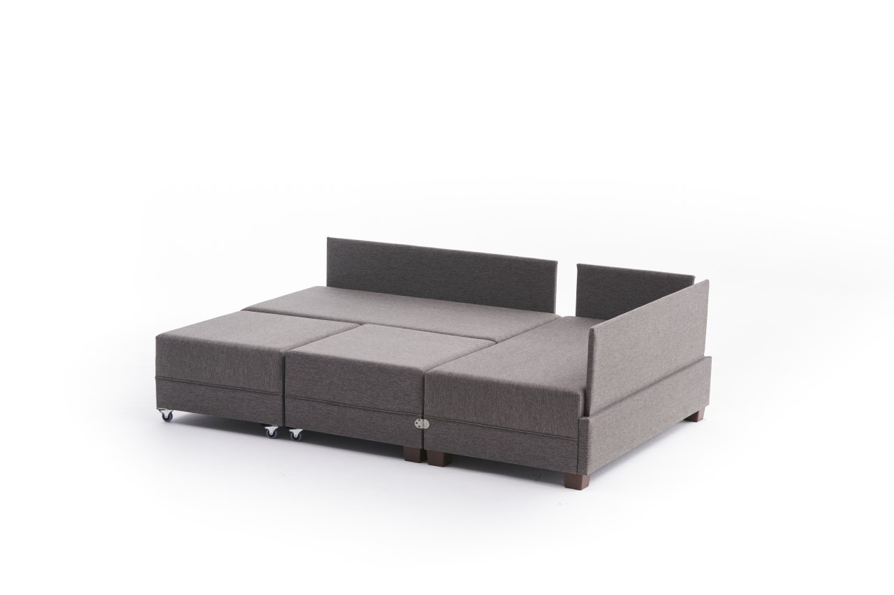 Fly corner sofa right with 2 ottomans brown
