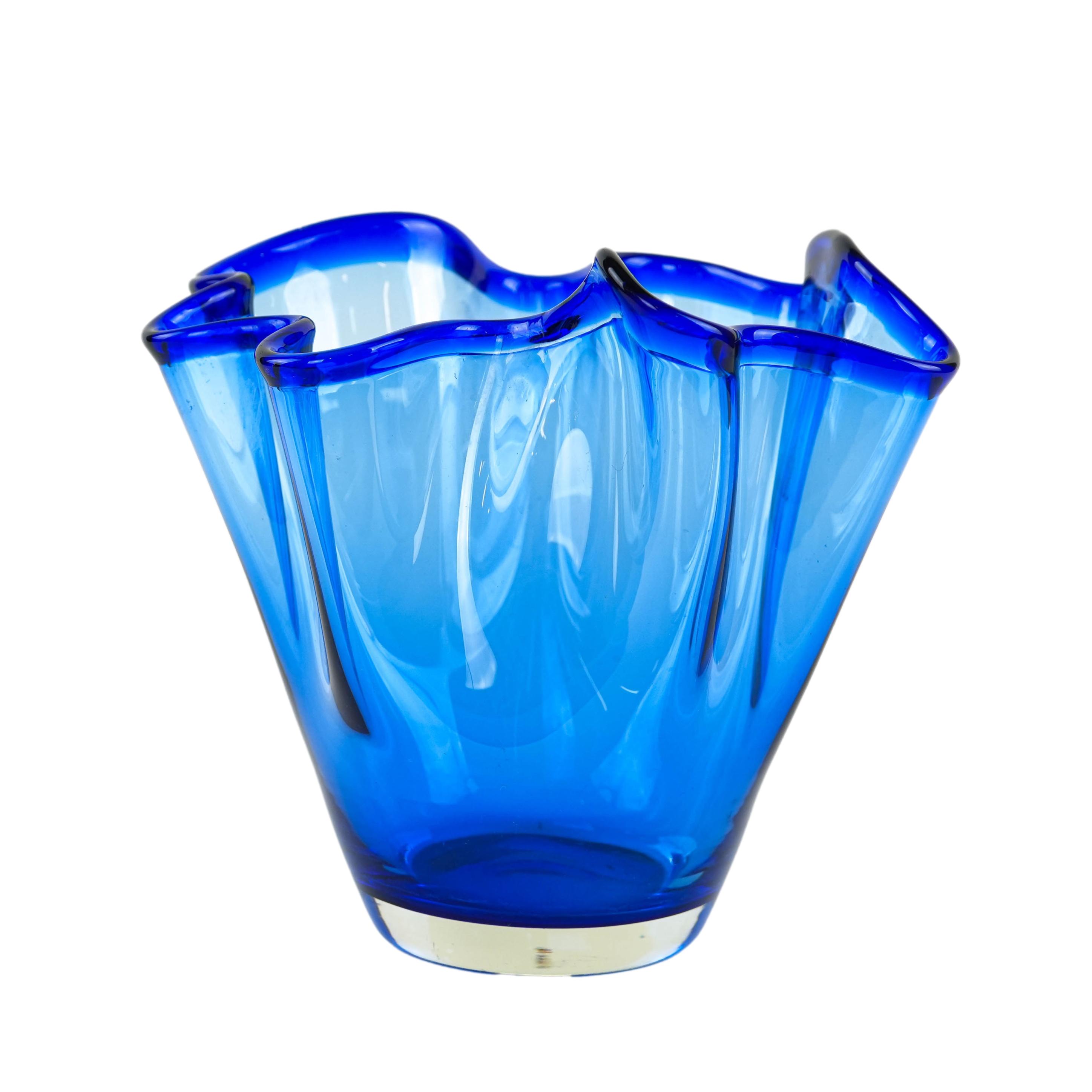 Vaso a tulipano blu cobalto anni '70
