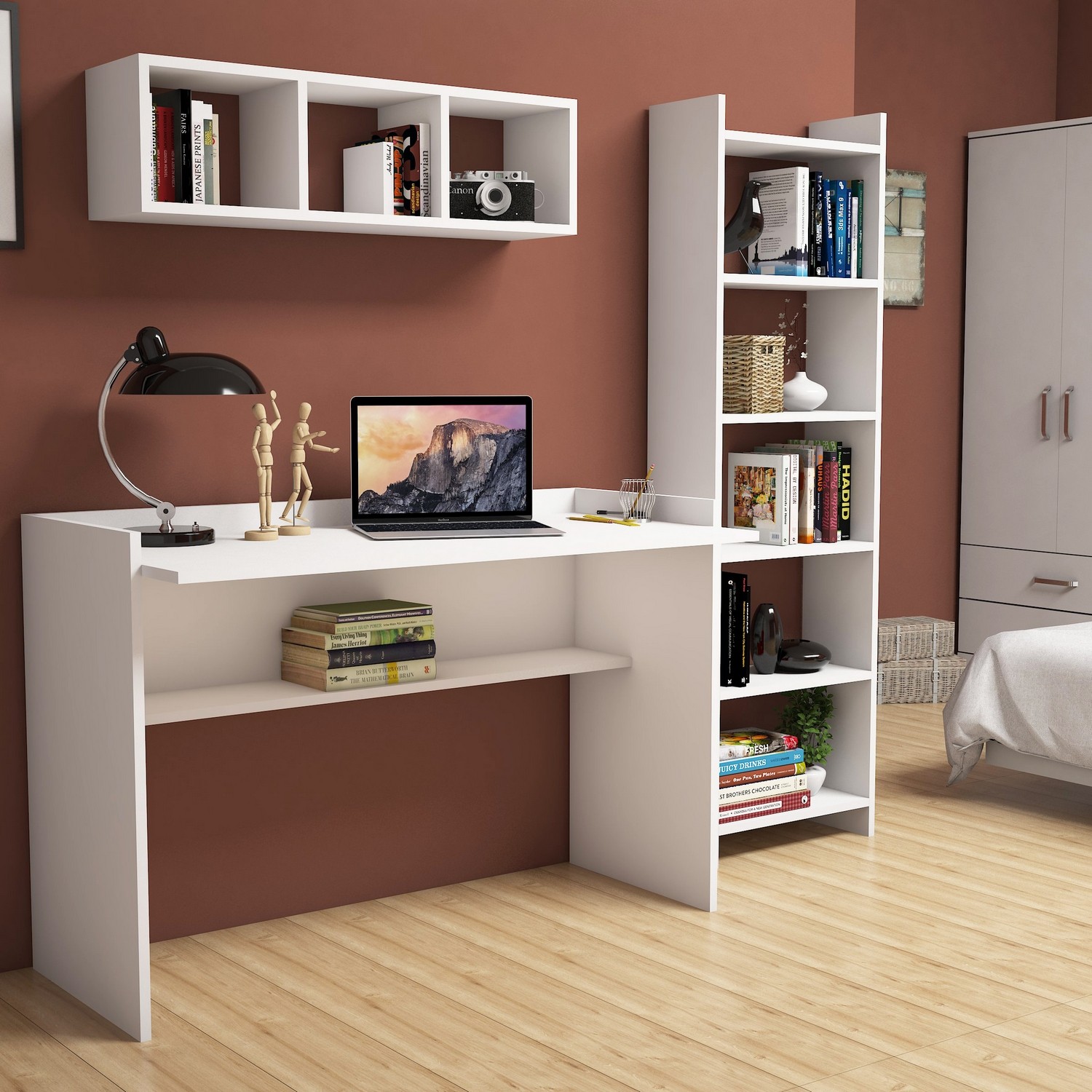 Hera Desk & Bookshelf Wood Veneer White