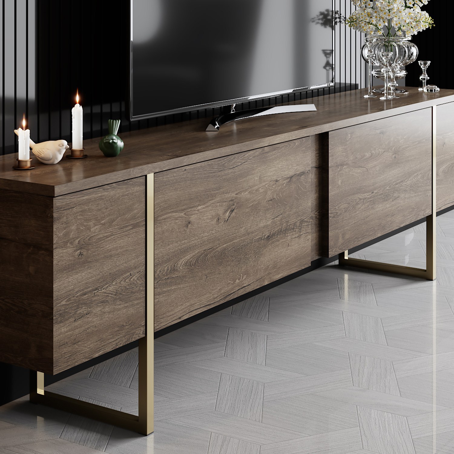Luxe Wohnzimmermöbel-Set Holzfurnier Gold