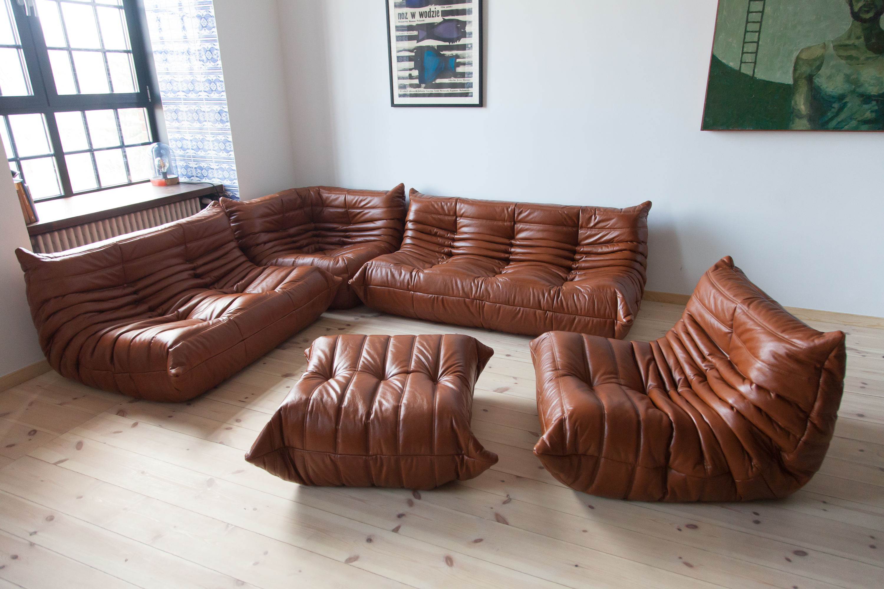 Togo Set Lounge 5 pezzi pelle lucida marrone whisky