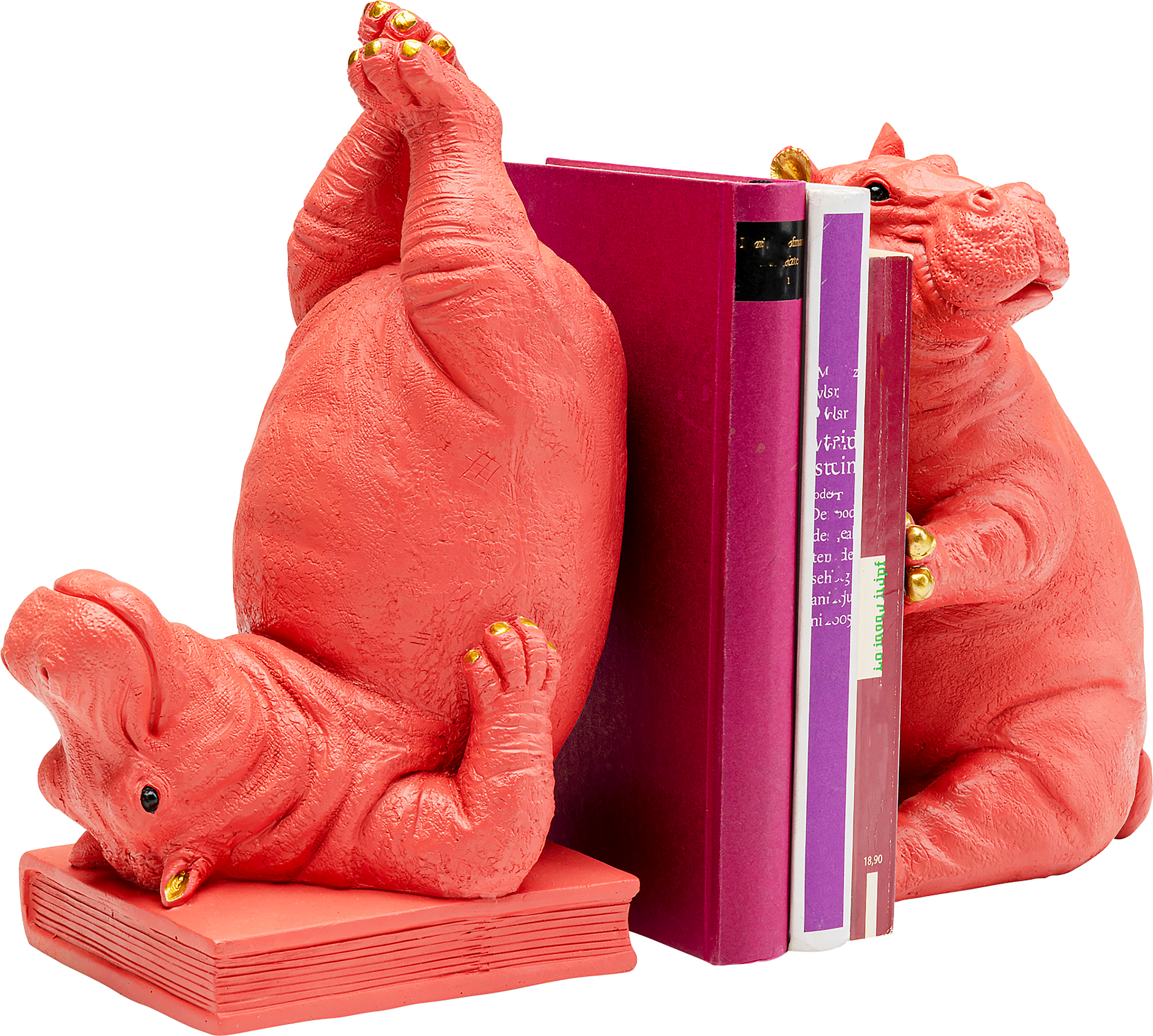 2x Hippo Buchstütze-Set Pink 19x26x14cm