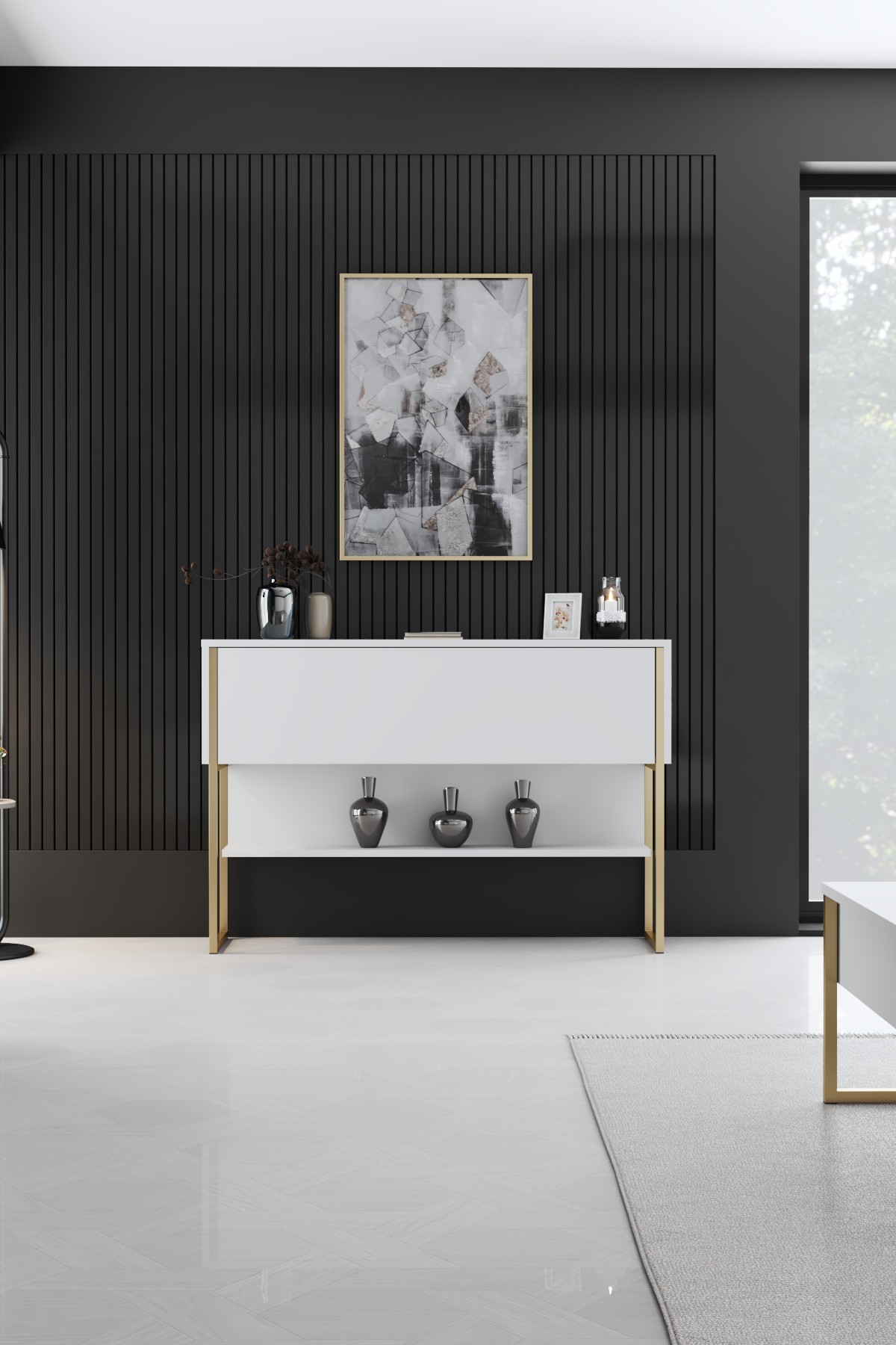 Luxury sideboard wood veneer gold white
