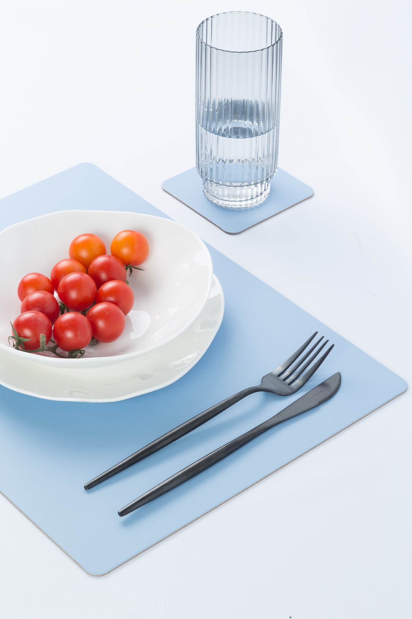 4x Sottobicchieri Quadrati 100% Pelle Riciclata Azzurro Chiaro