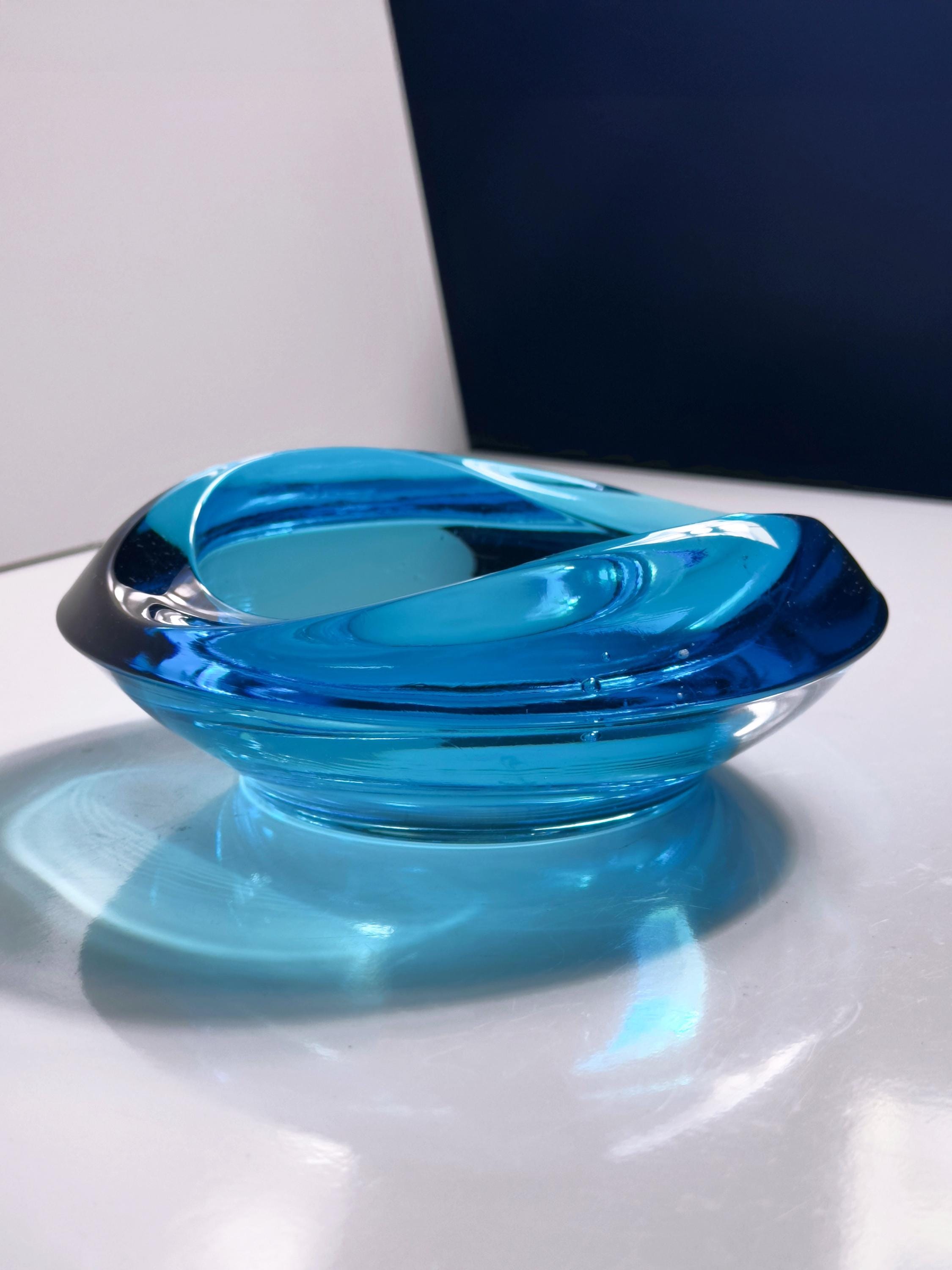 Vintage Aschenbecher Glas Azur 1960er Jahre