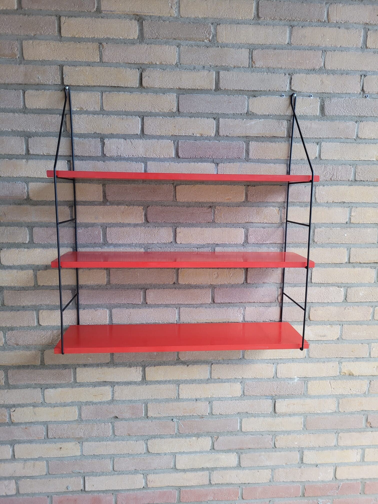 Vintage Wandregal Holz Stahl Rot