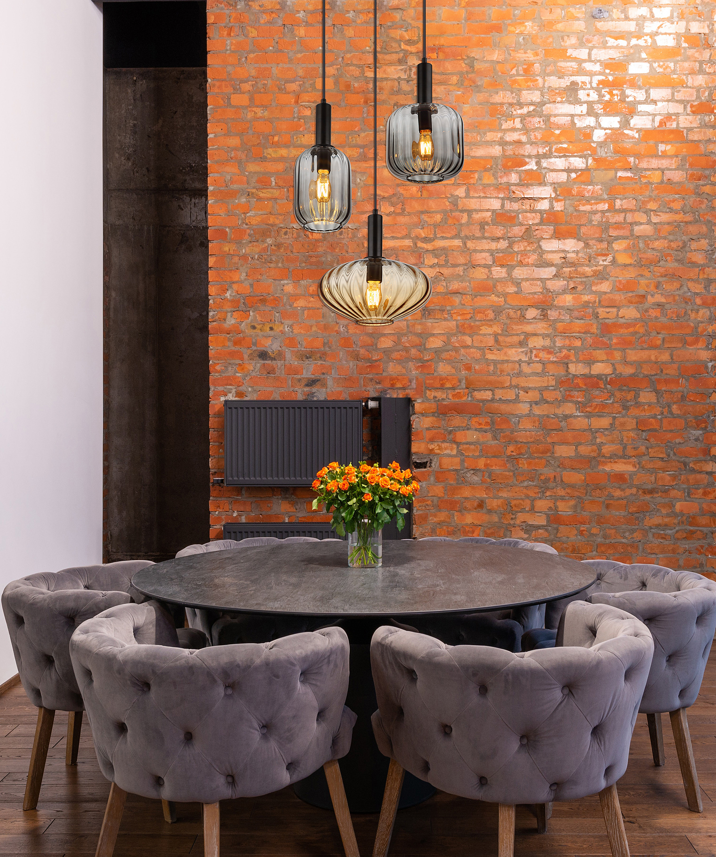 Pendant light Valletta Type A 3-light smoked glass iron