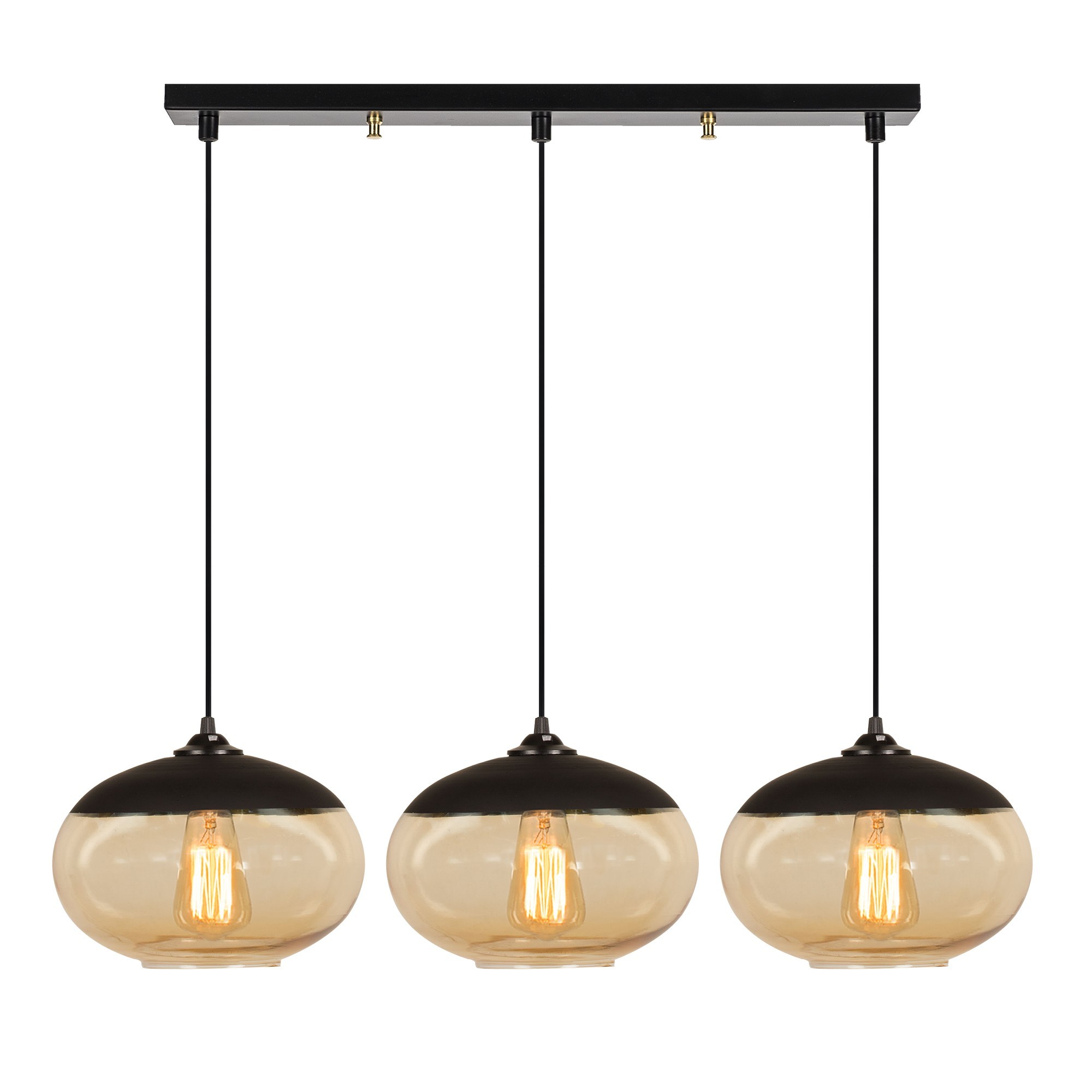 Industrial pendant lamp 3 elements metal honey