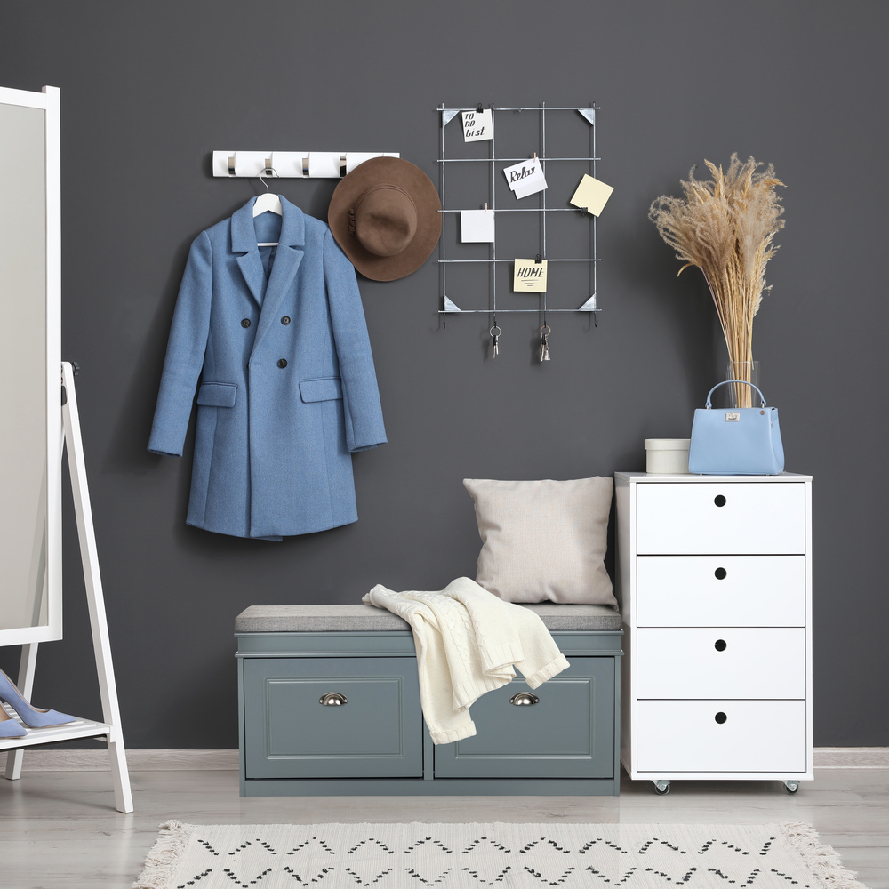 Estha I Shoe cabinet bench with seat cushion wood grey