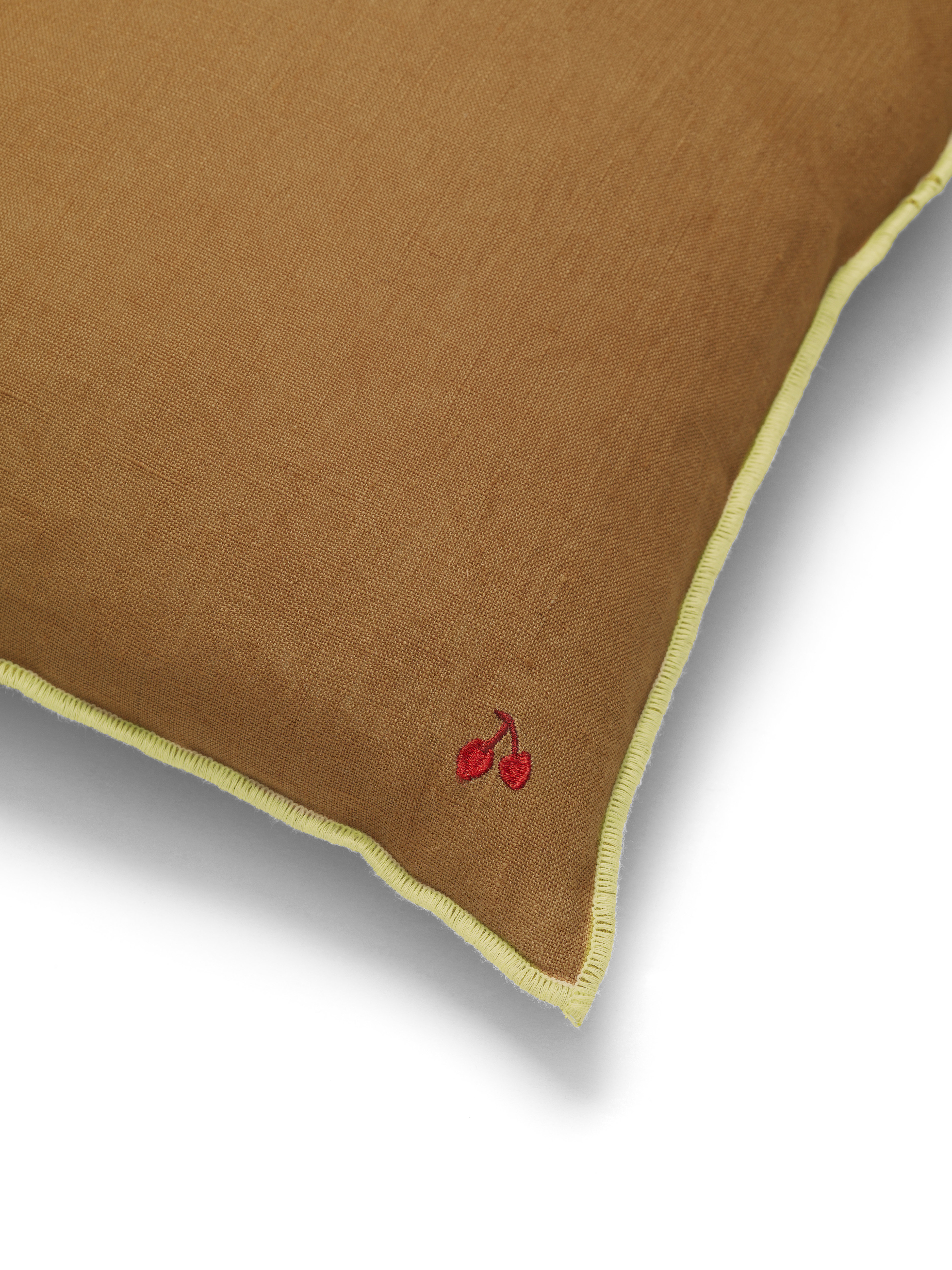 Contrast Linen Kissen Leinen Federfüllung Braun