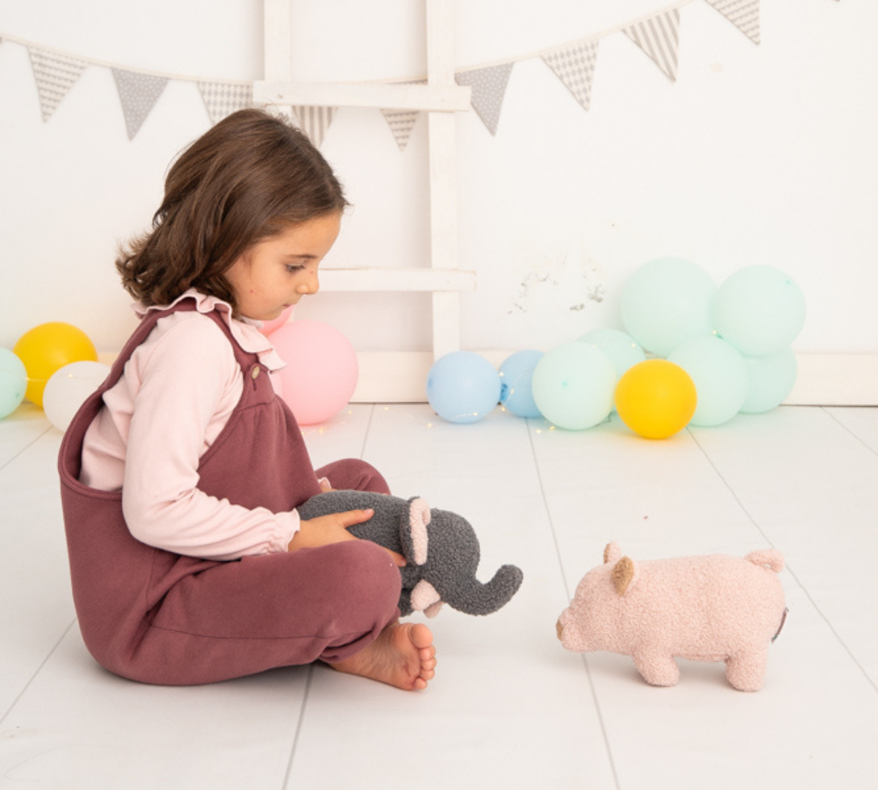 Baby Elefant & Schwein Plüschtier Baumwolle Grau Rosa