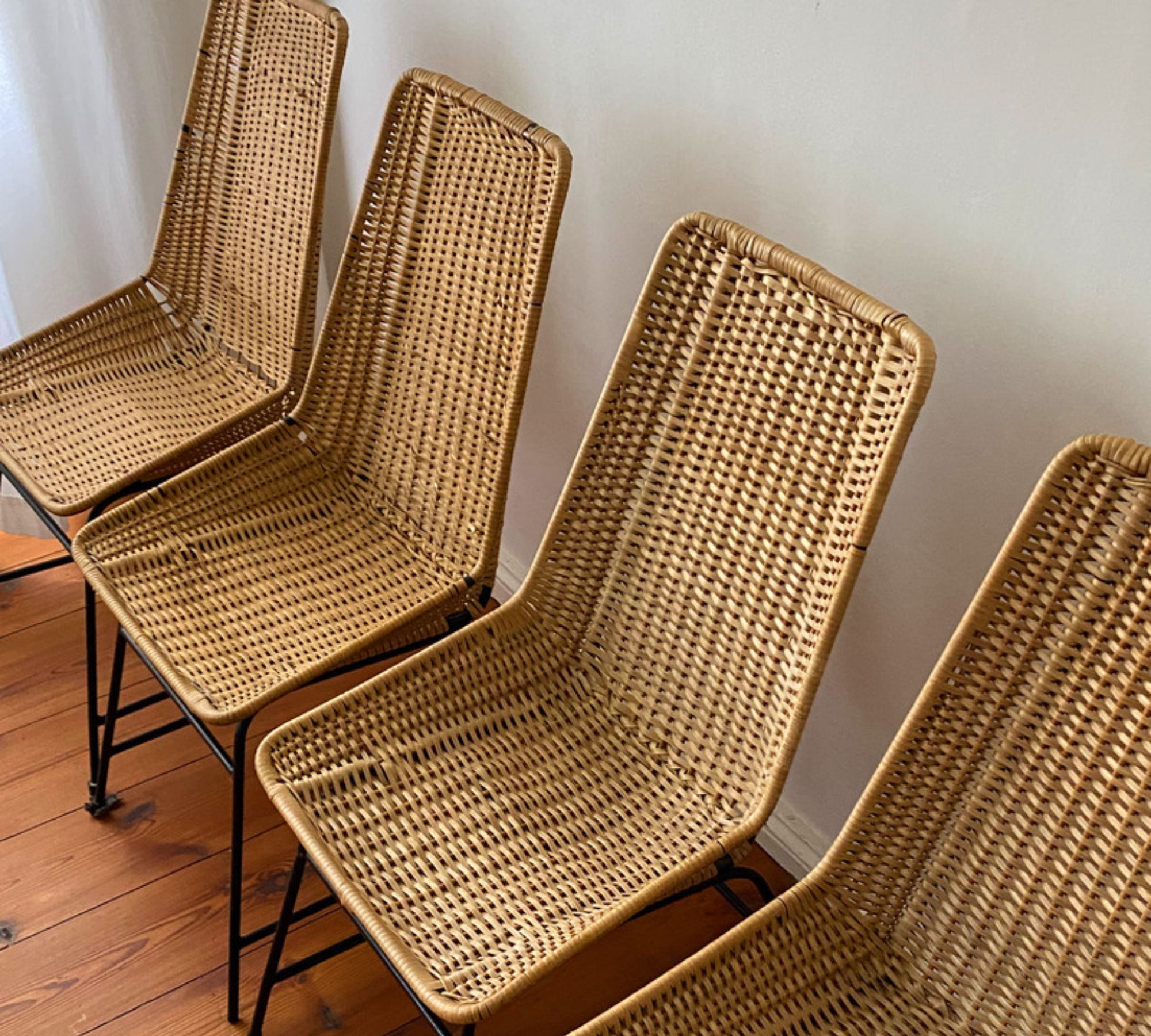 4x Vintage Esszimmerstuhl Rattan Metall 1960er Jahre