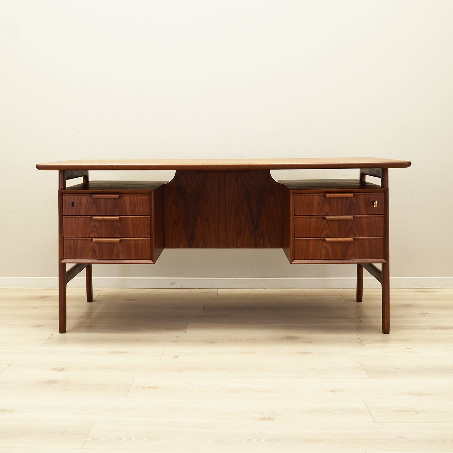 Teak desk wood veneer 1970s 