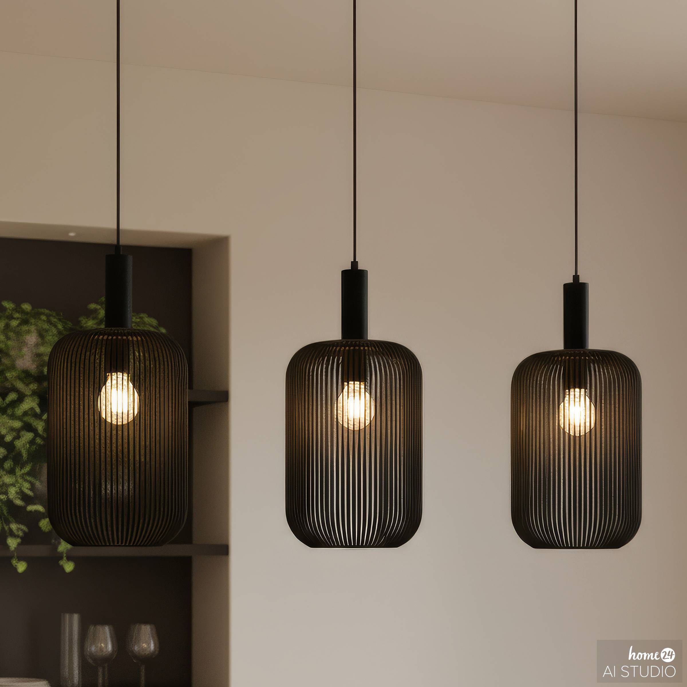 ONI Pendelleuchte 3-flammig Eisen Schwarz