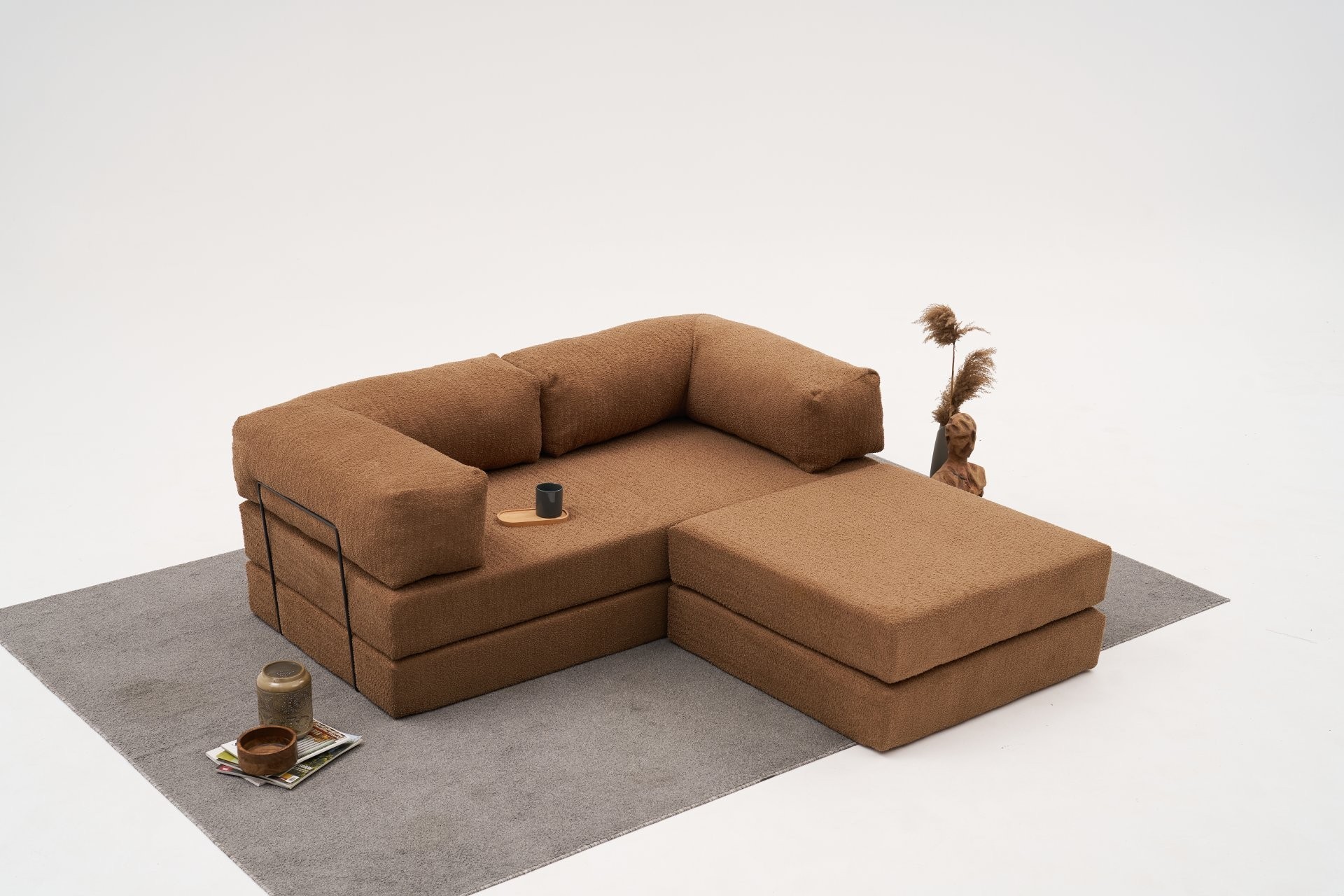 Comfort Schlafsofa 2-Sitzer mit Hocker Braun