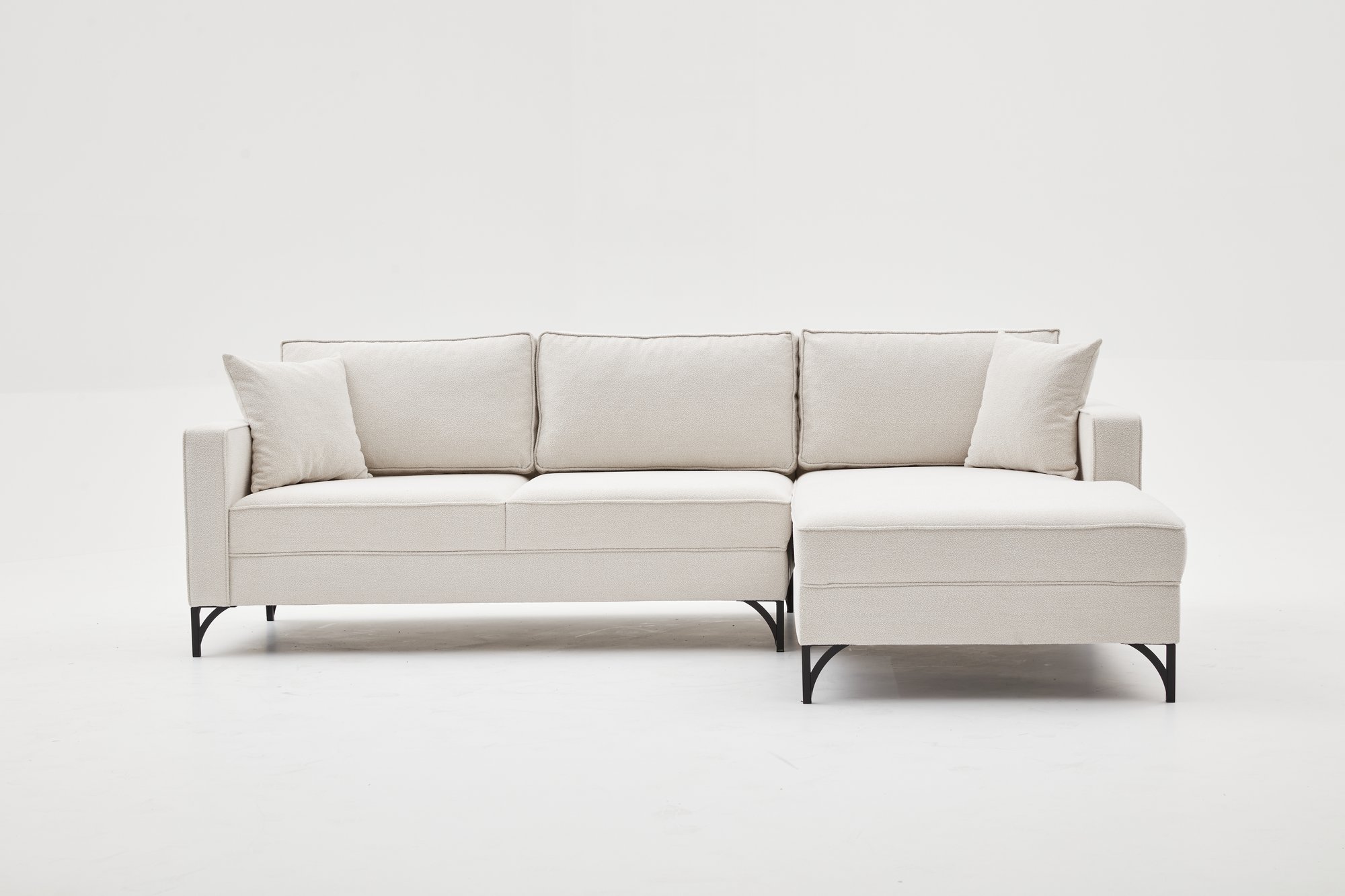 Lima Sofa Récamiere Rechts Creme mit schwarzen Beinen