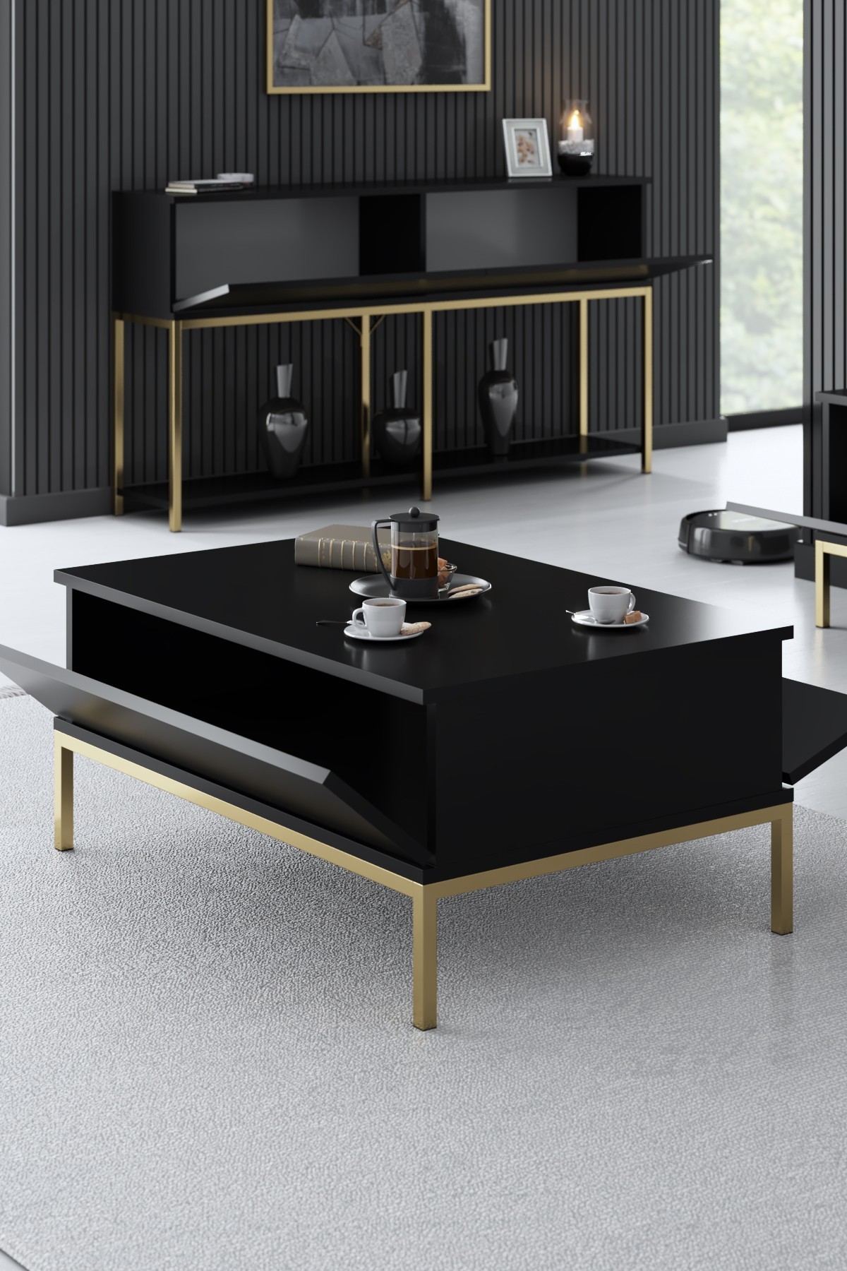 Coffee Table Lord Wood Veneer Black Gold