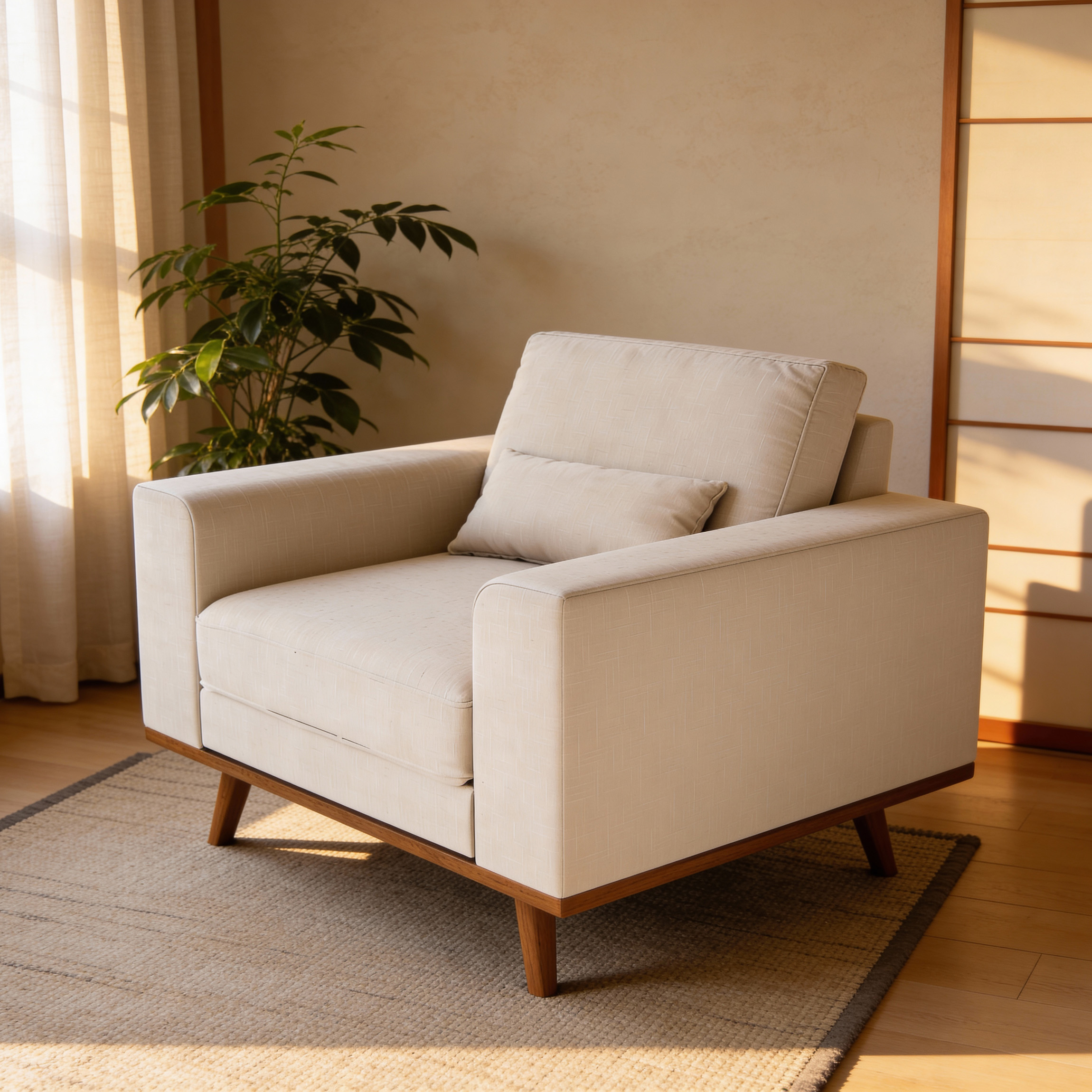 Armchair Japandi 1-Seater Fabric Beige