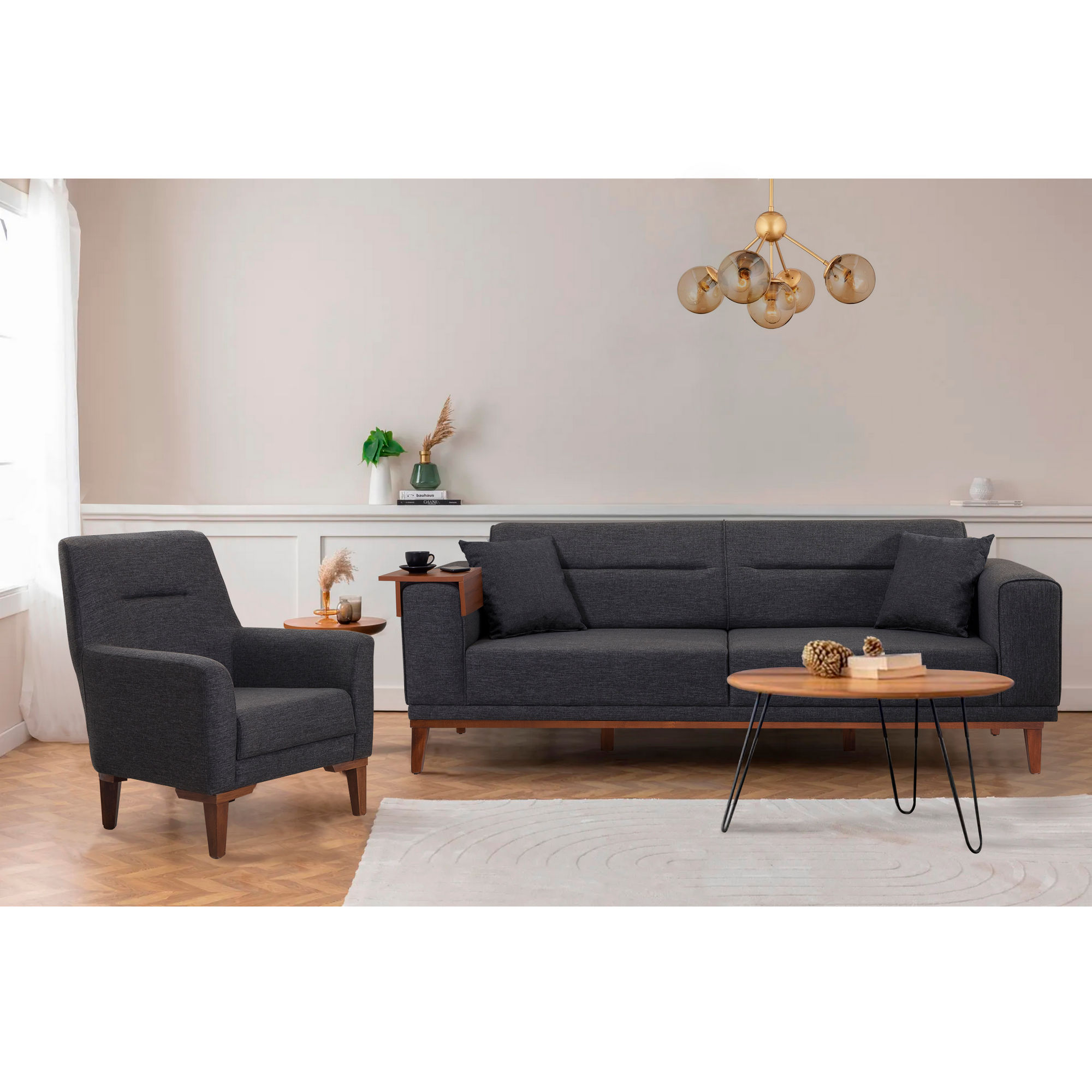 Liones 1053 Sleeper Sofa Set Charcoal