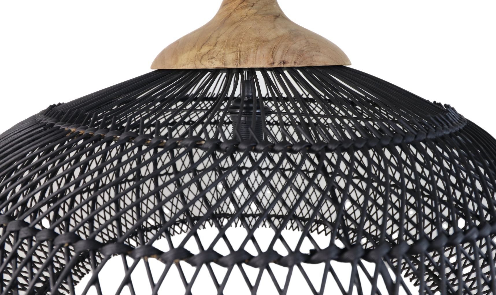 Hängelampe Teakholz Rattan Schwarz