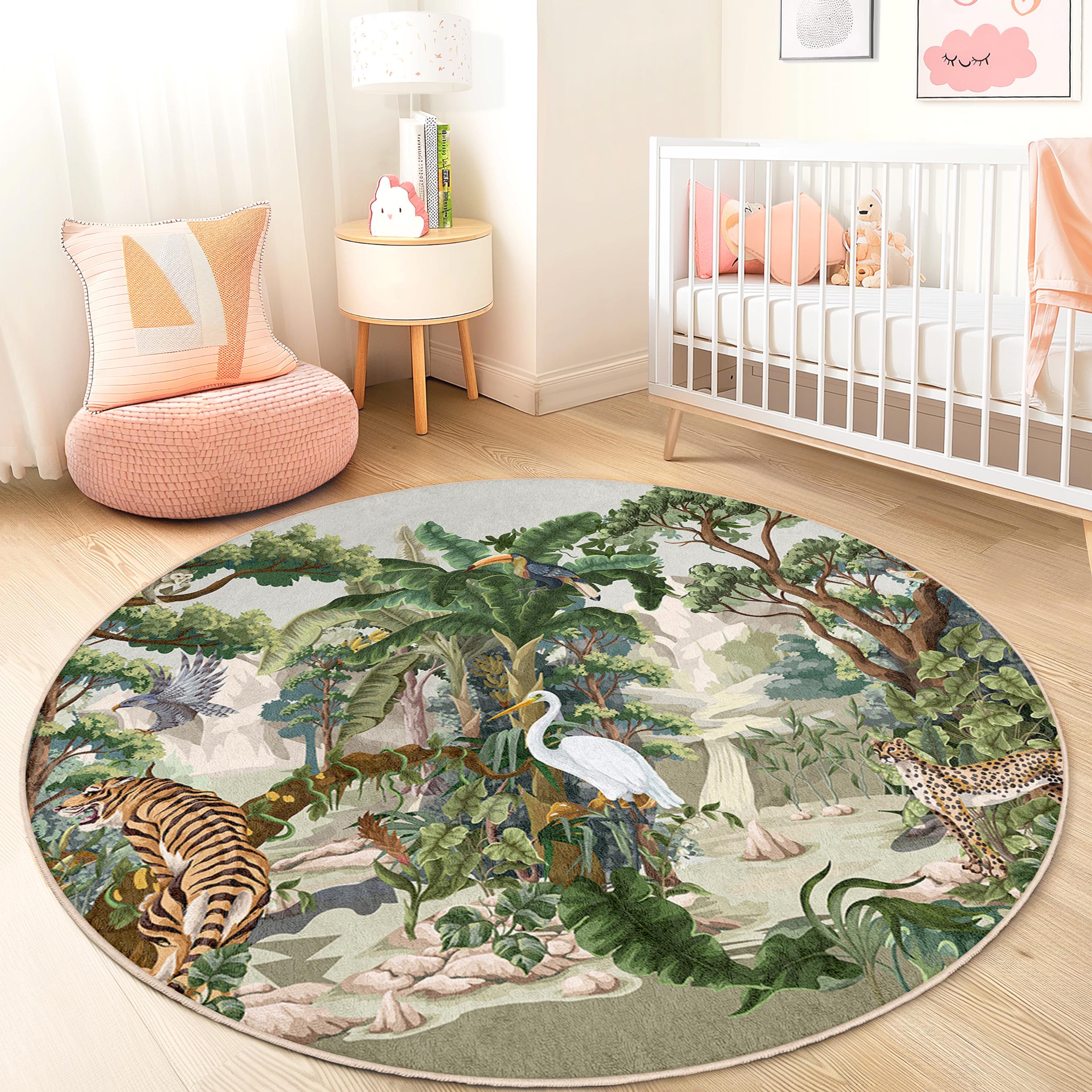 Jungle Safari Kids Rug Multicolored ⌀150cm