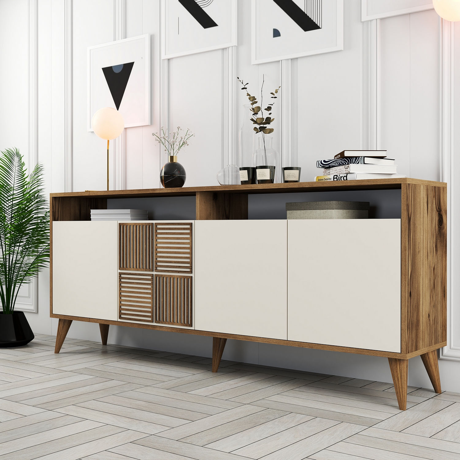 Milan Sideboard Walnut Brown Cream 180cm